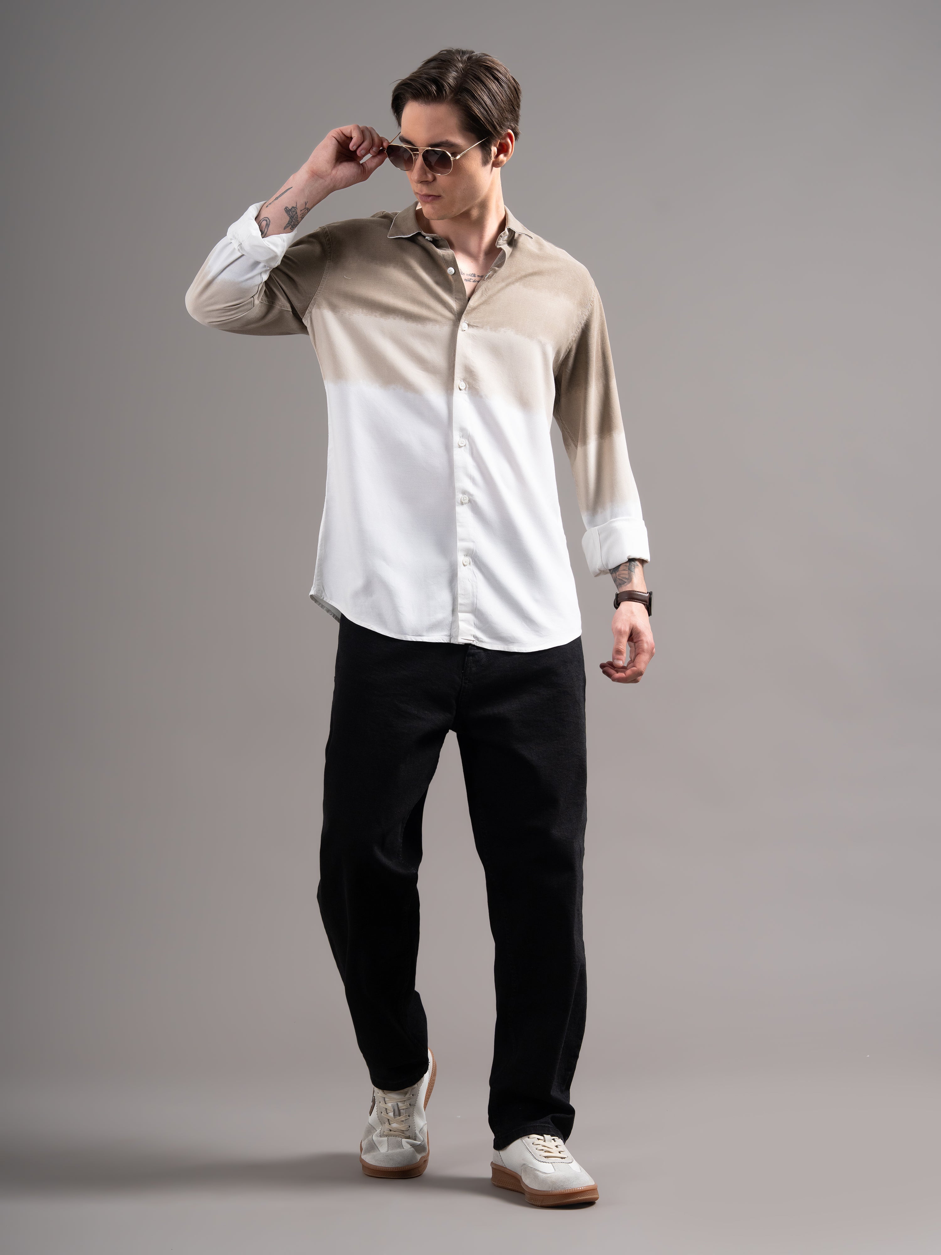 Men Brown Dyed Cotton Shirt
