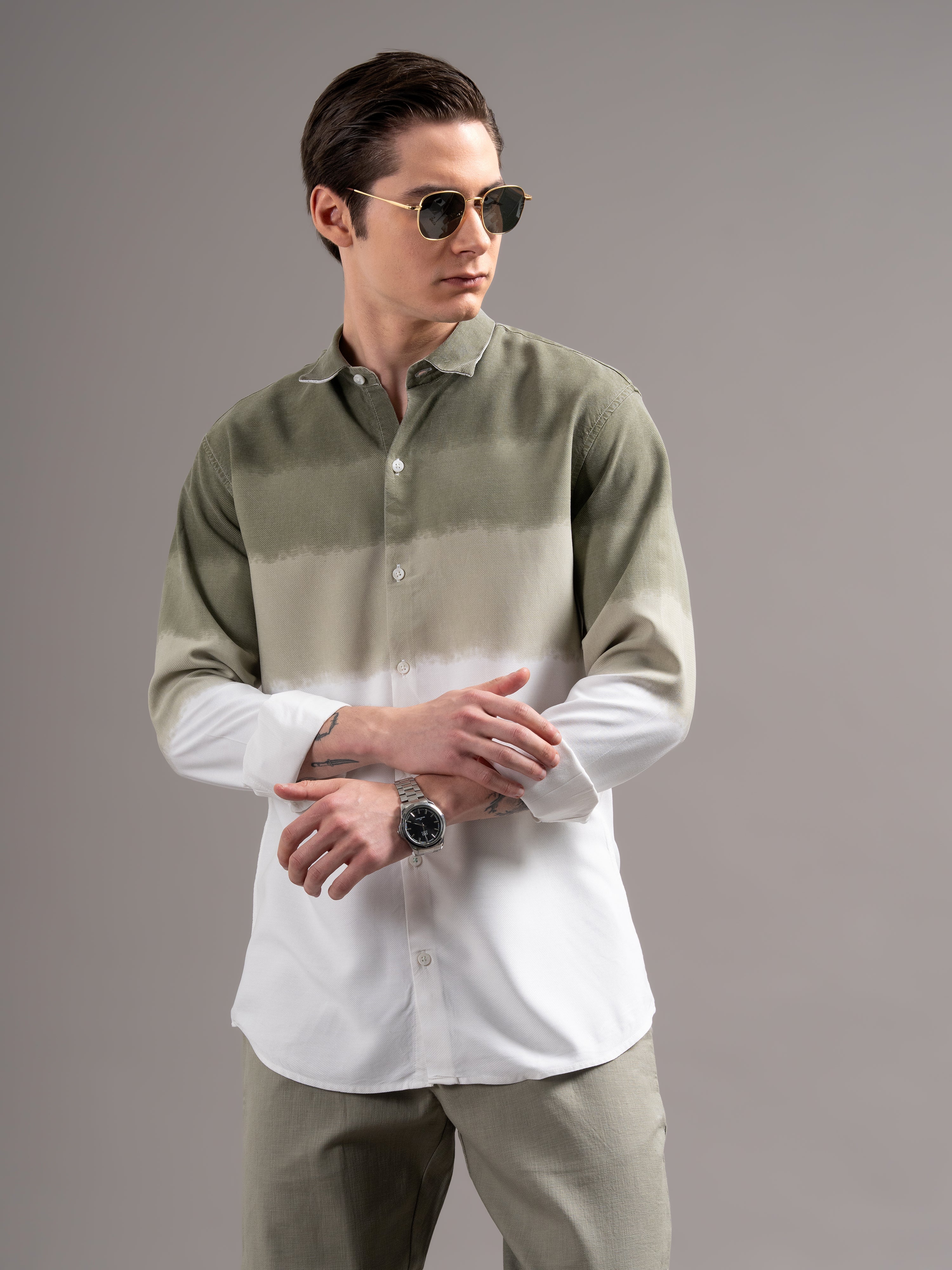 Men Green Dyed Cotton Shirt