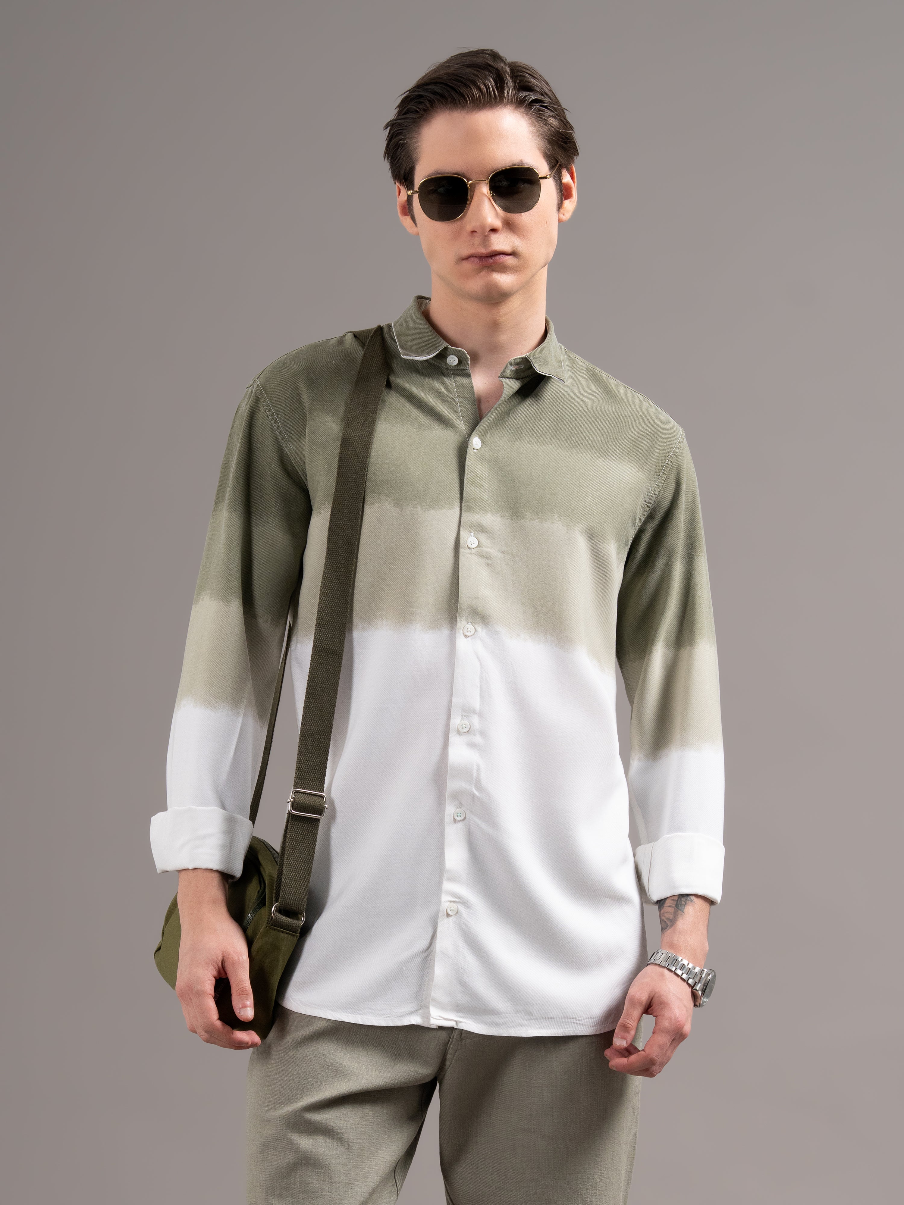 Men Green Dyed Cotton Shirt
