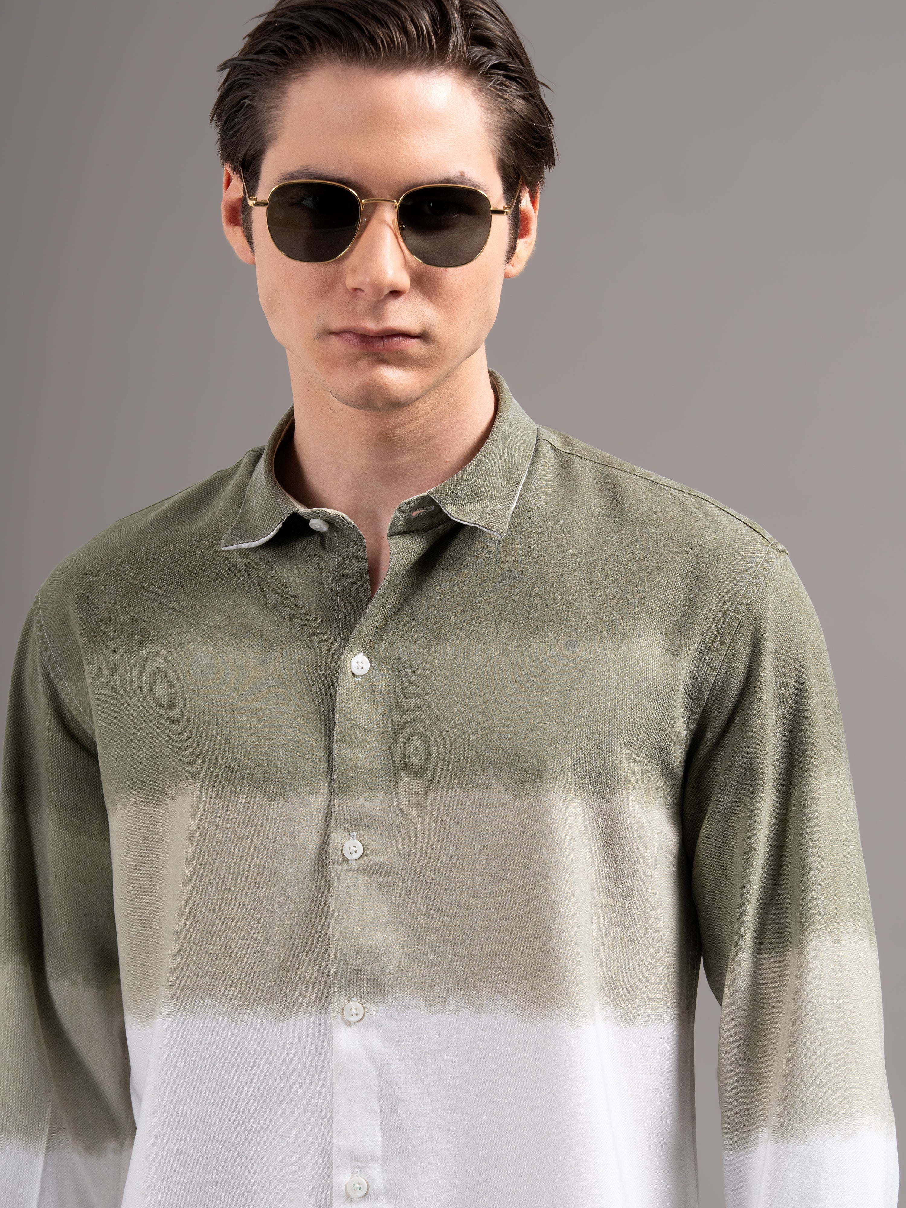 Men Green Dyed Cotton Shirt