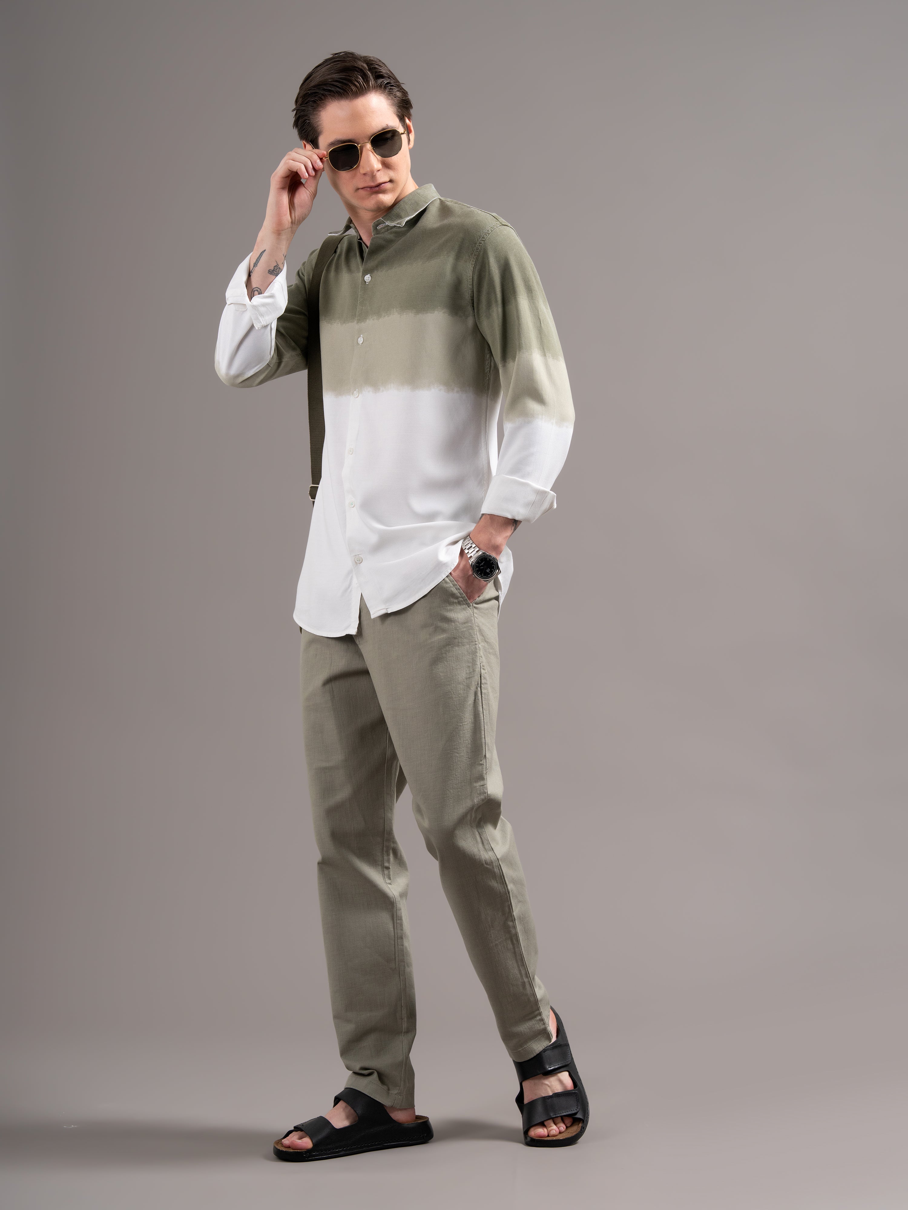 Men Green Dyed Cotton Shirt