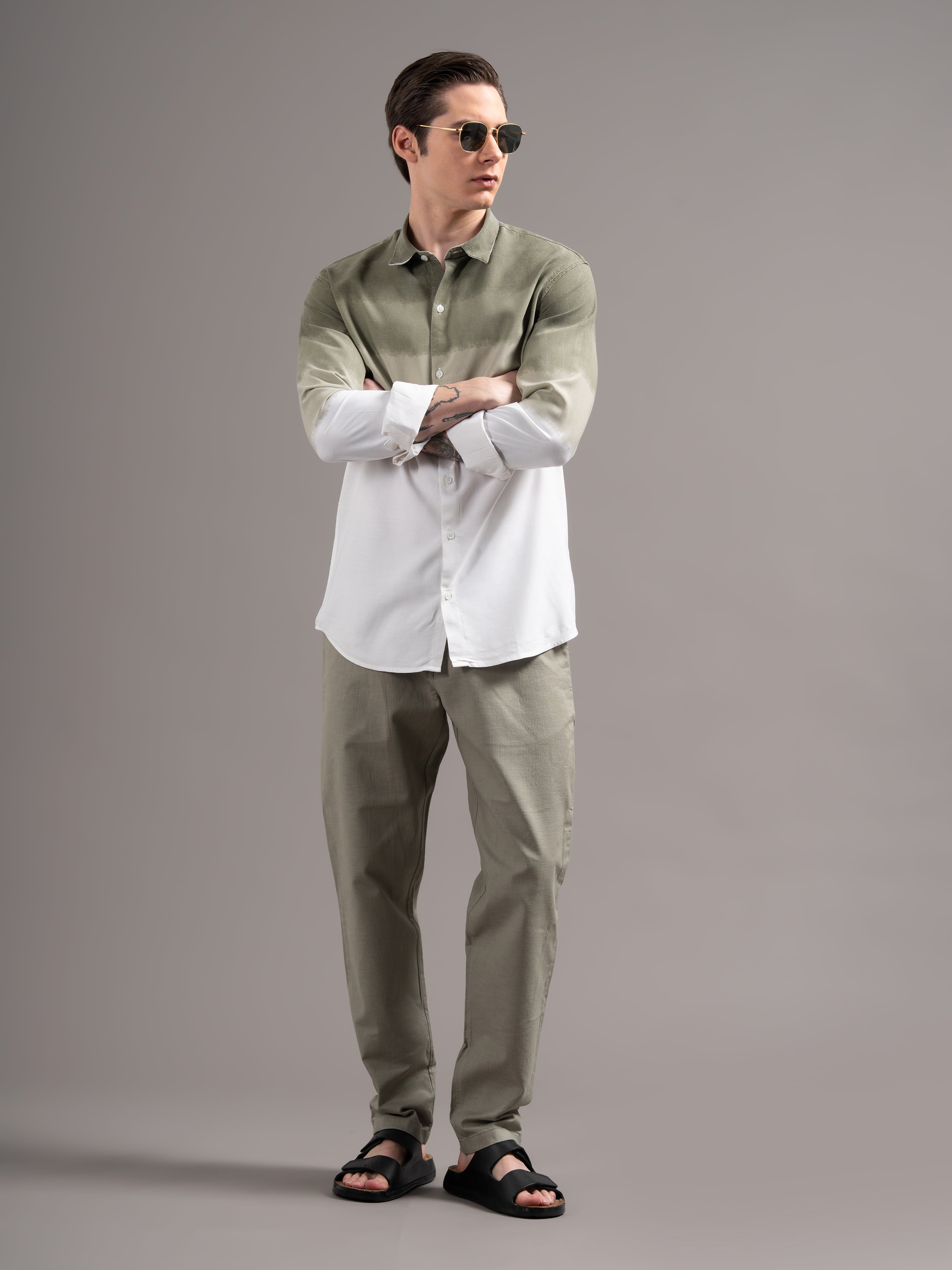 Men Green Dyed Cotton Shirt