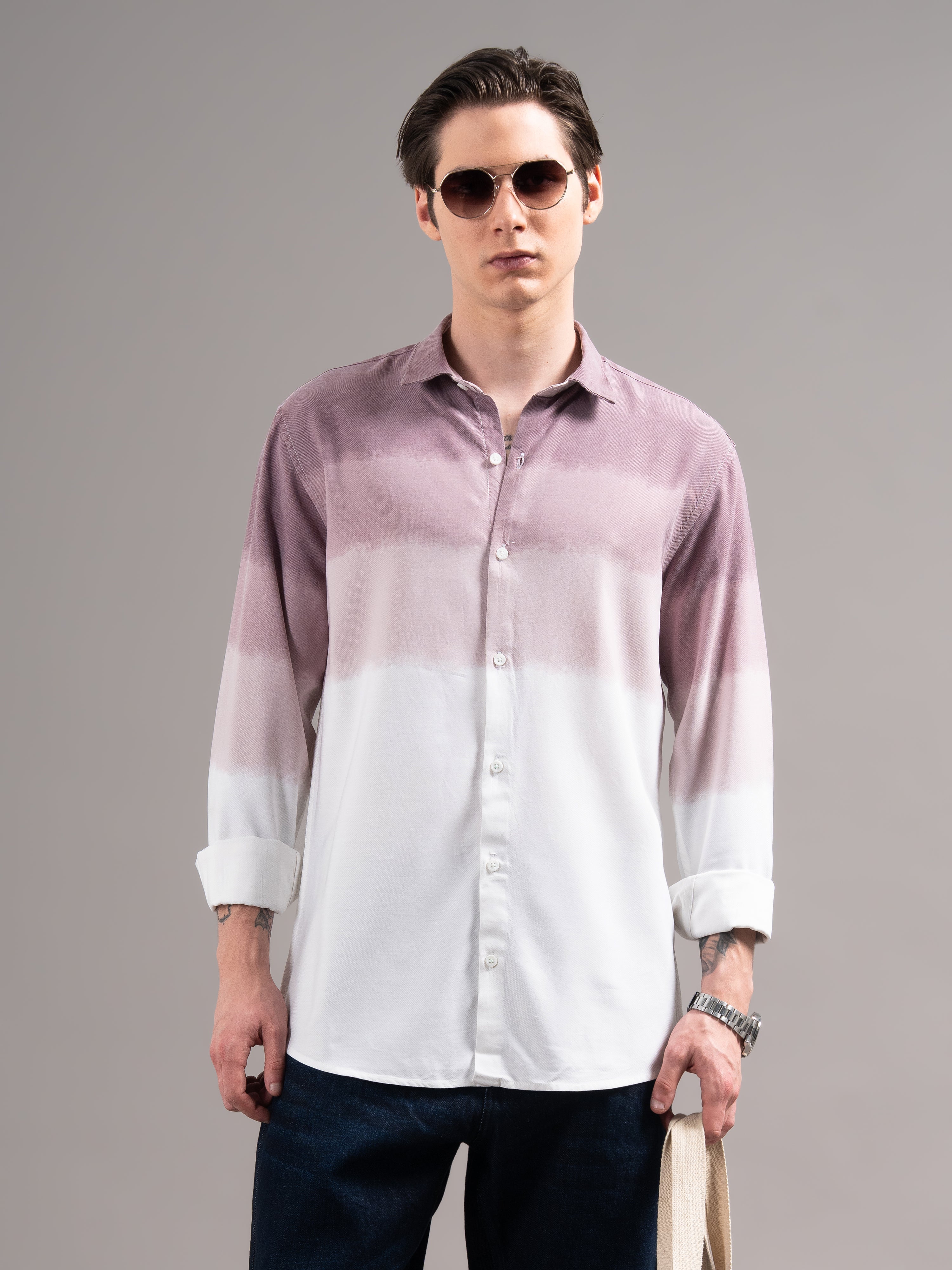 Men Mauve Dyed Cotton Shirt