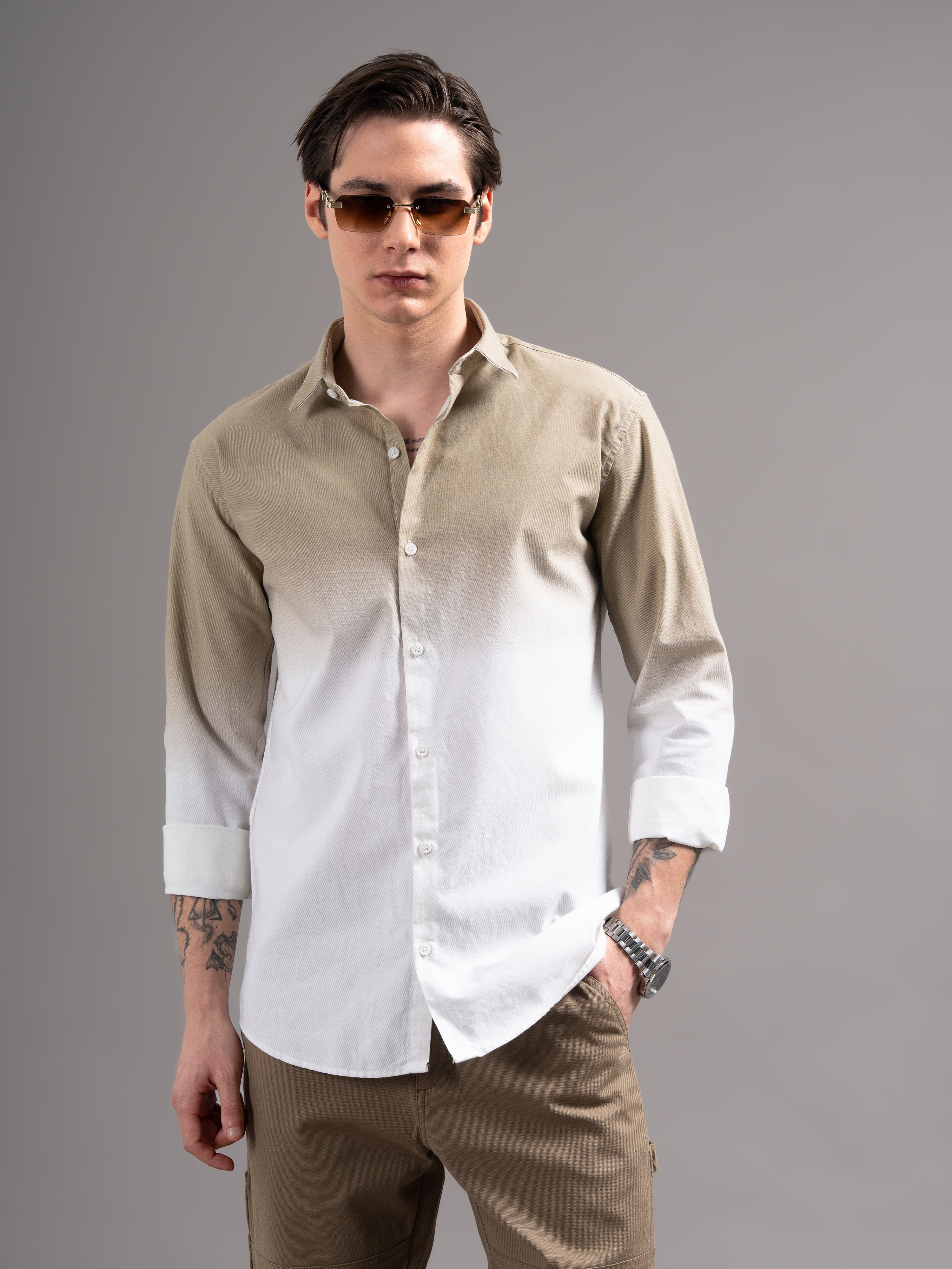 Men Brown Dyed Cotton Shirt