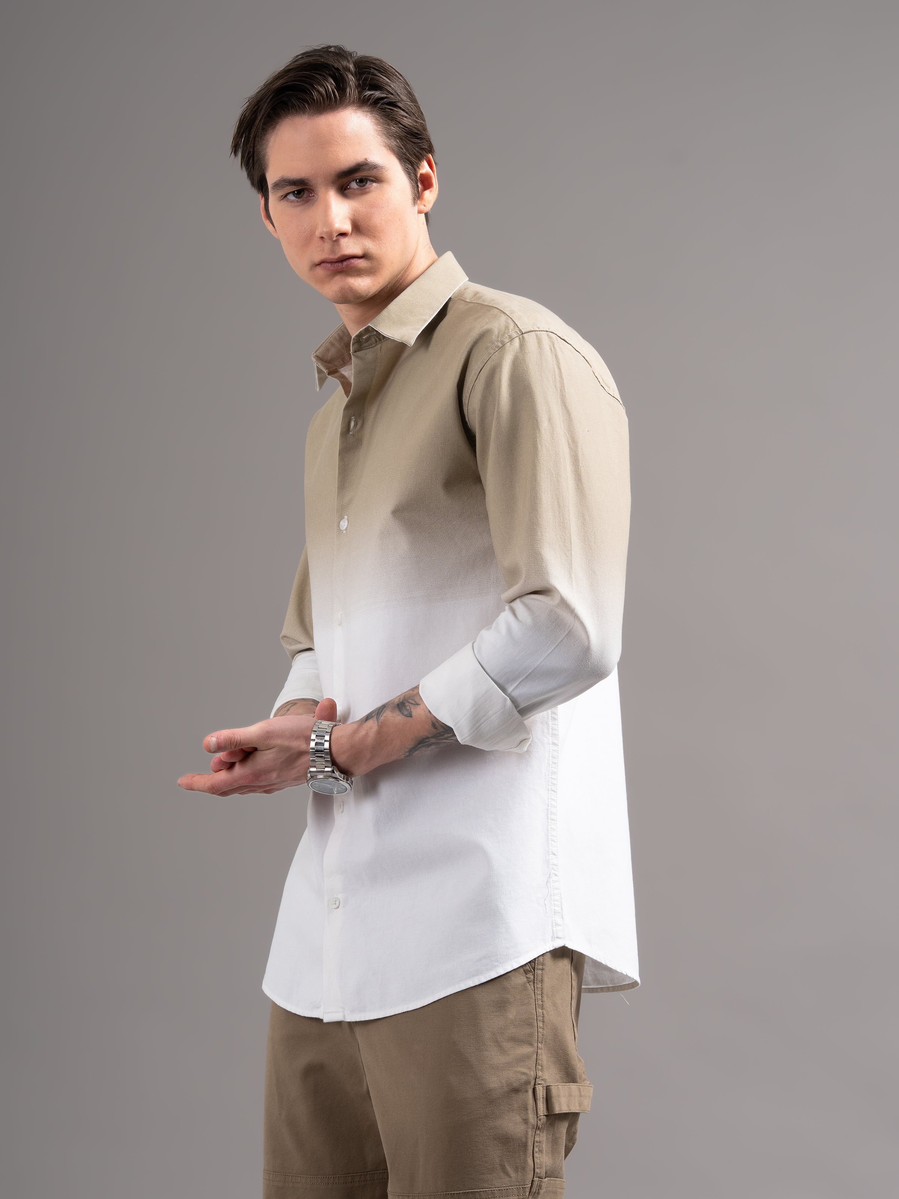 Men Brown Dyed Cotton Shirt