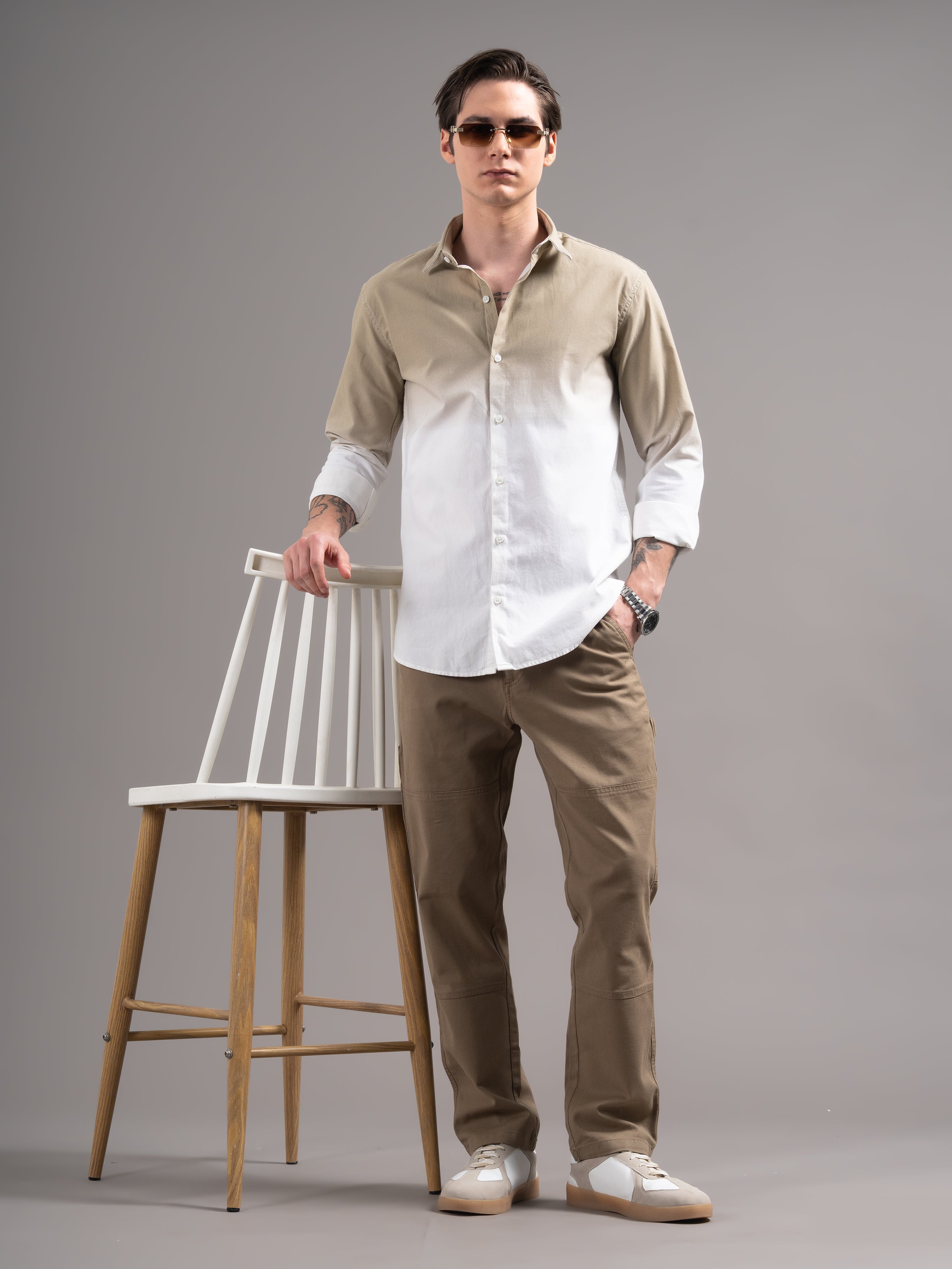 Men Brown Dyed Cotton Shirt