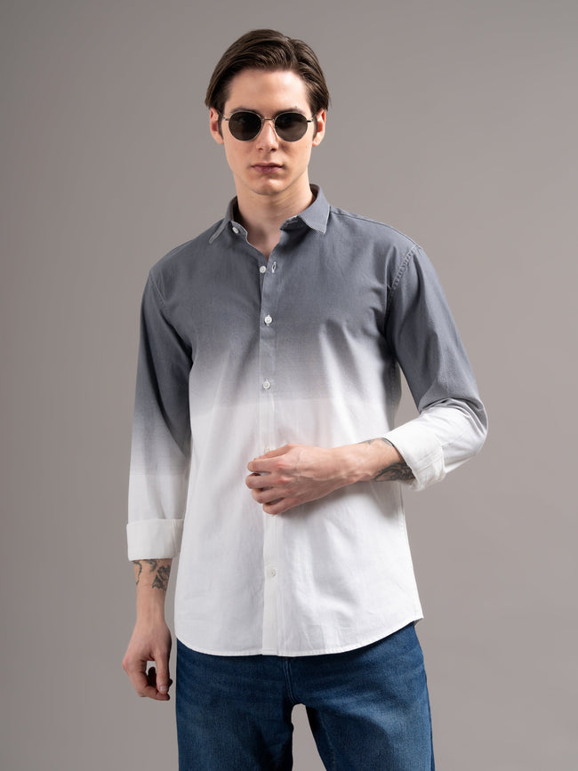 Men Grey Dyed Cotton Shirt