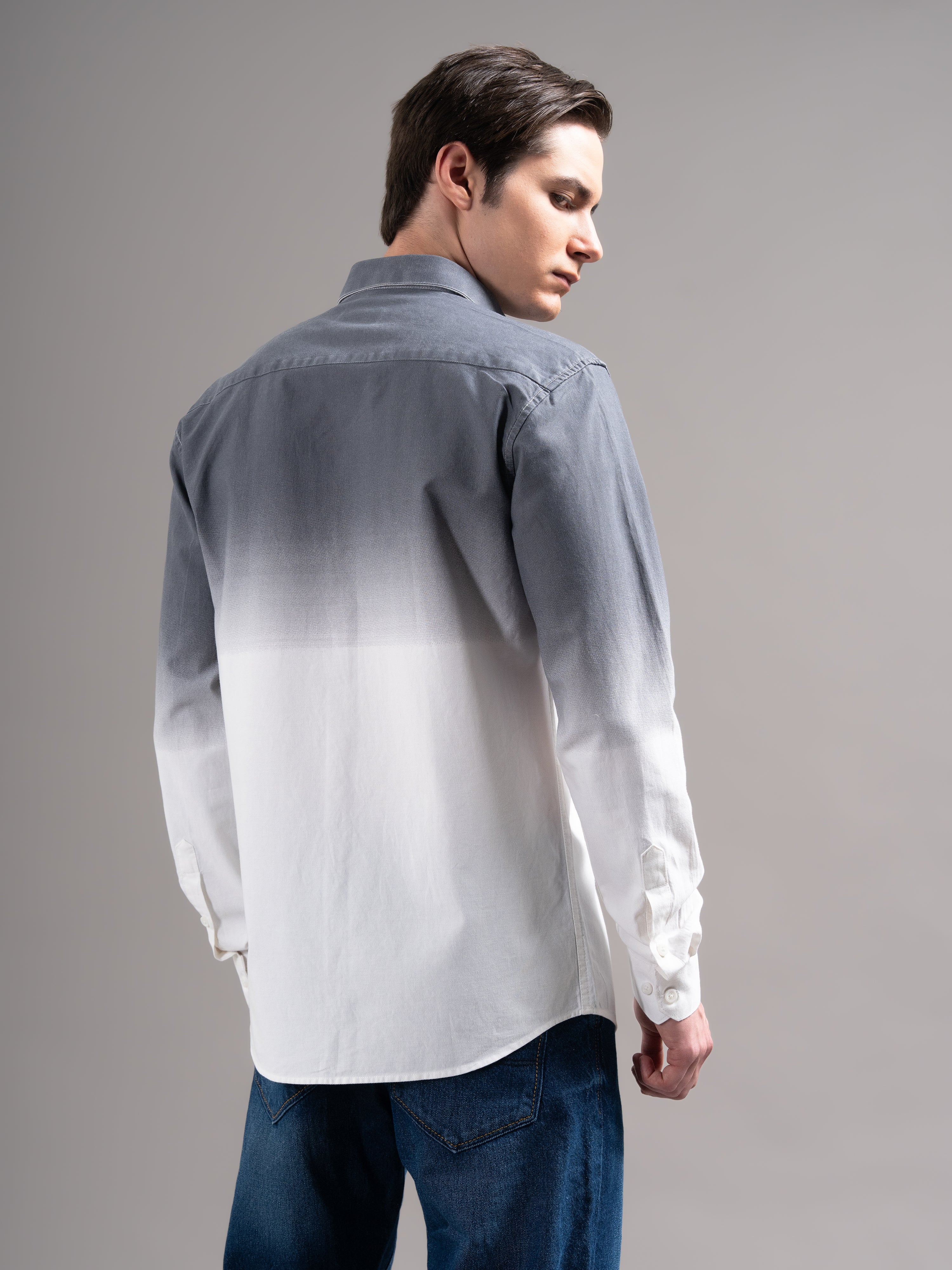 Men Grey Dyed Cotton Shirt