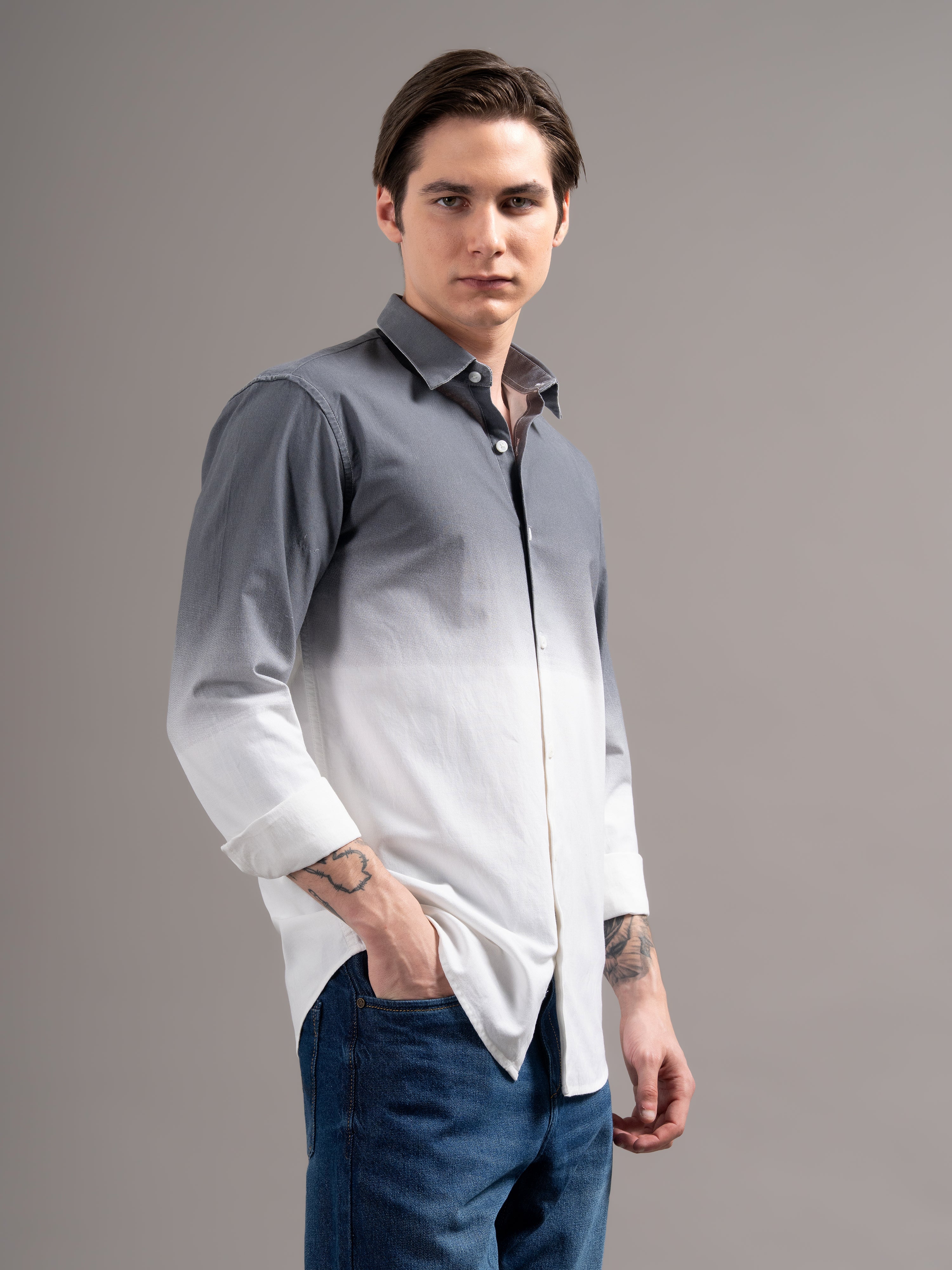 Men Grey Dyed Cotton Shirt
