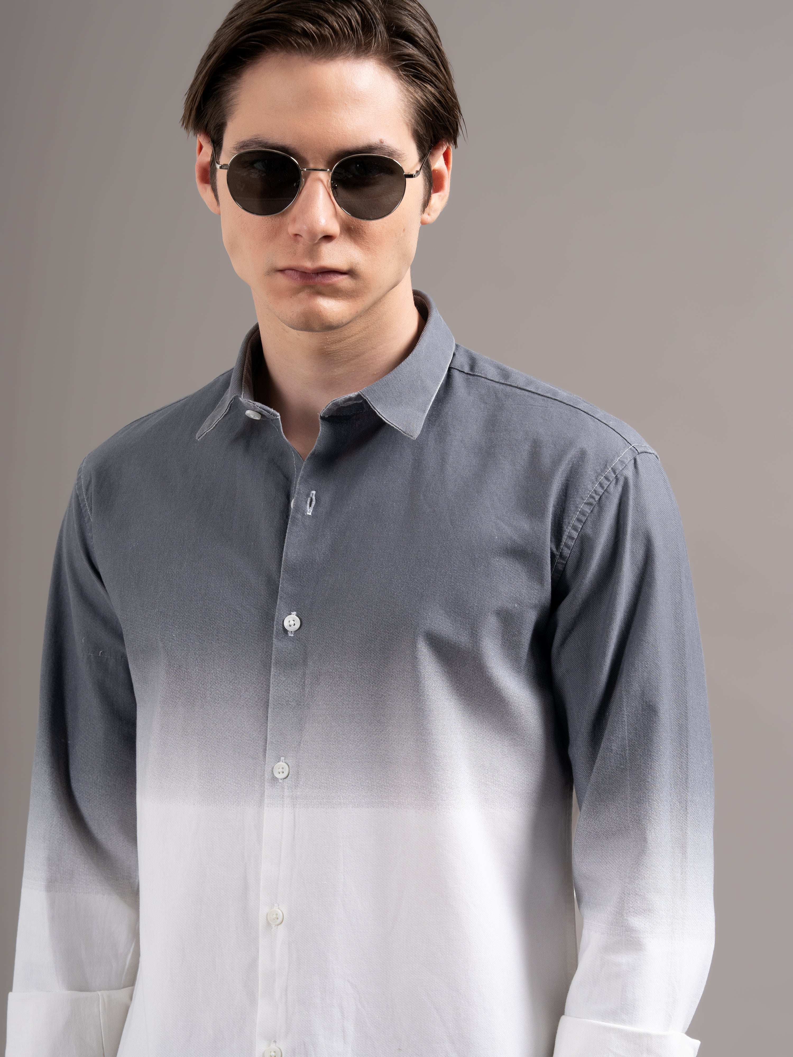Men Grey Dyed Cotton Shirt