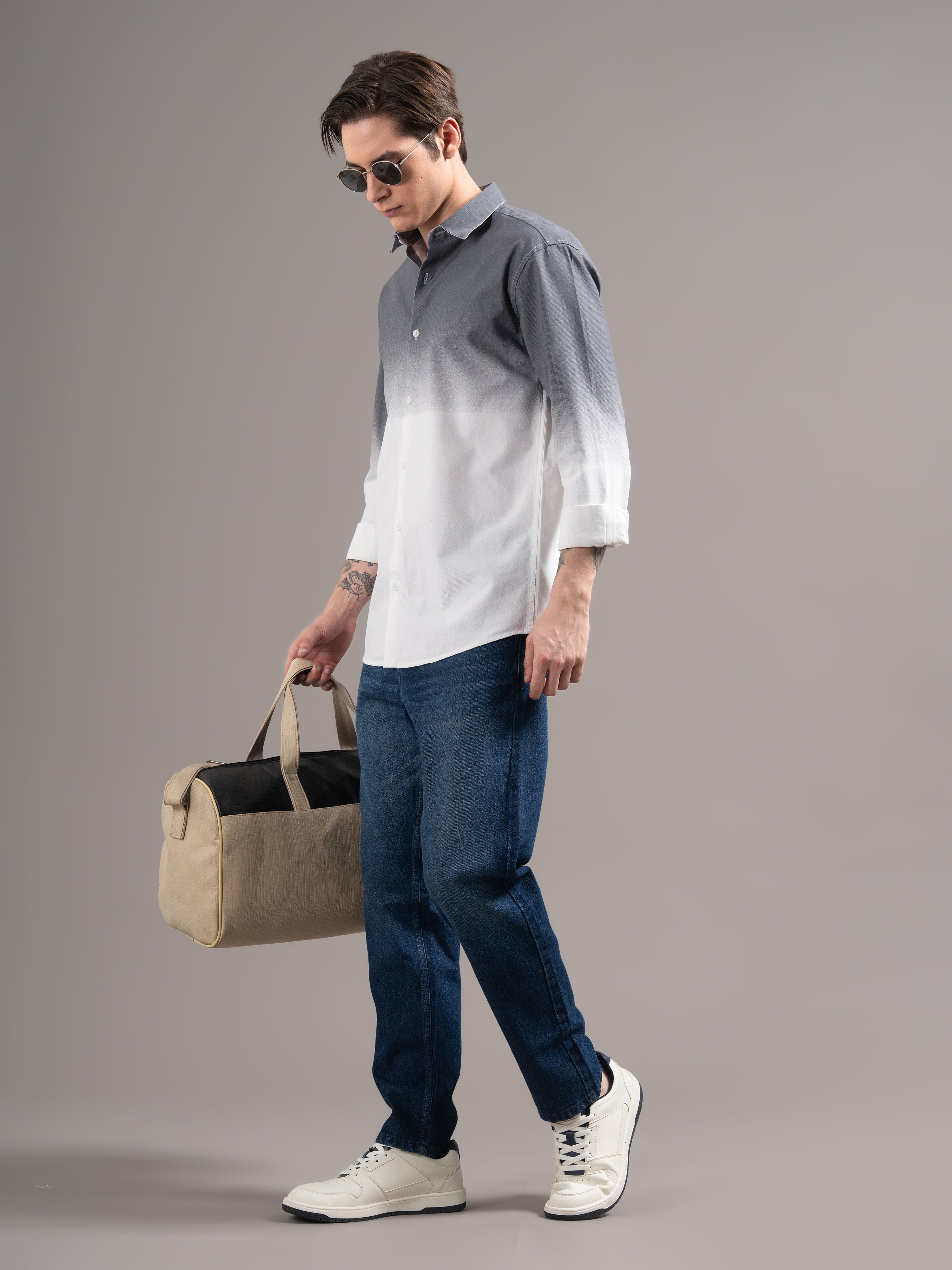 Men Grey Dyed Cotton Shirt