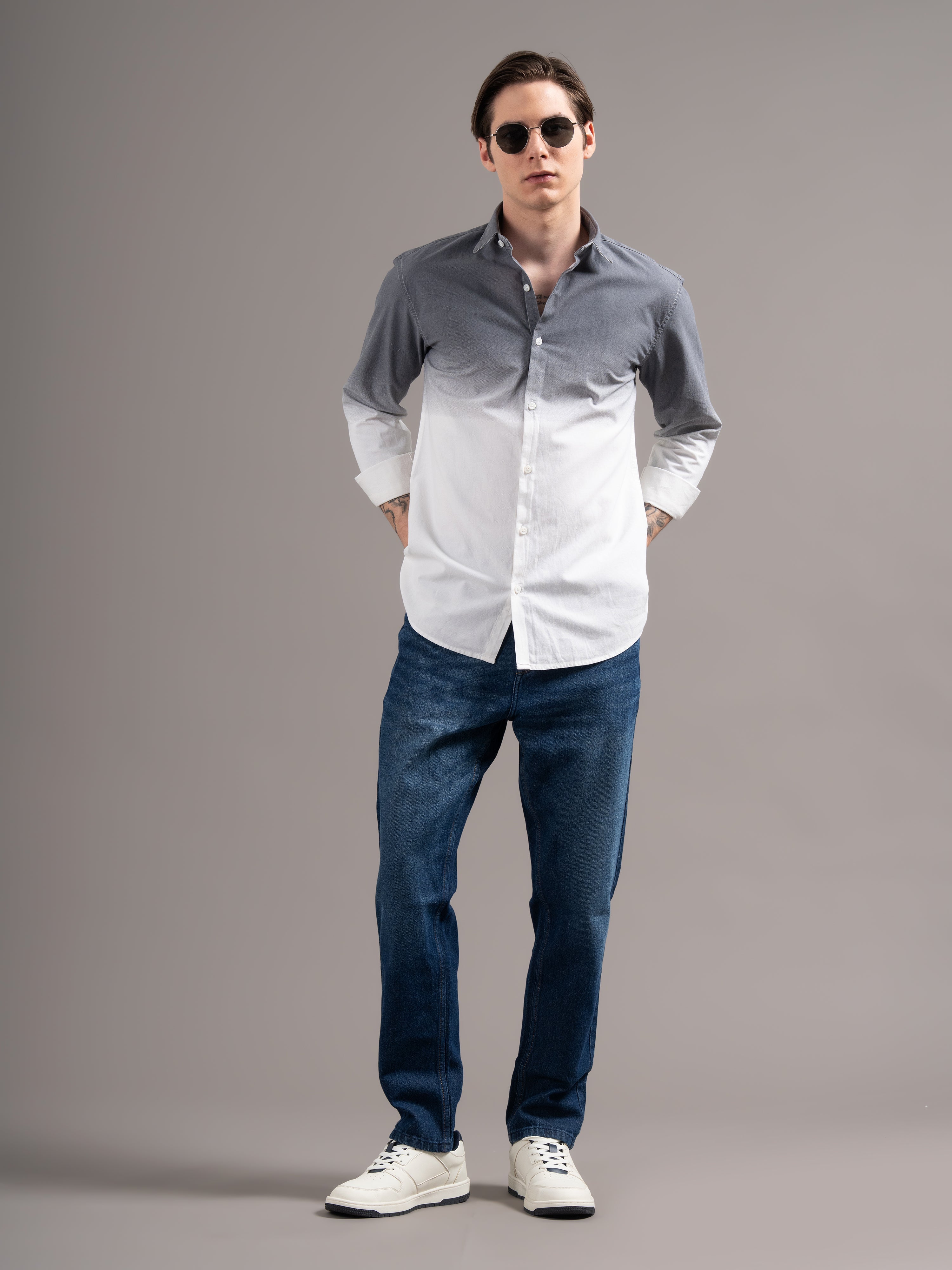 Men Grey Dyed Cotton Shirt