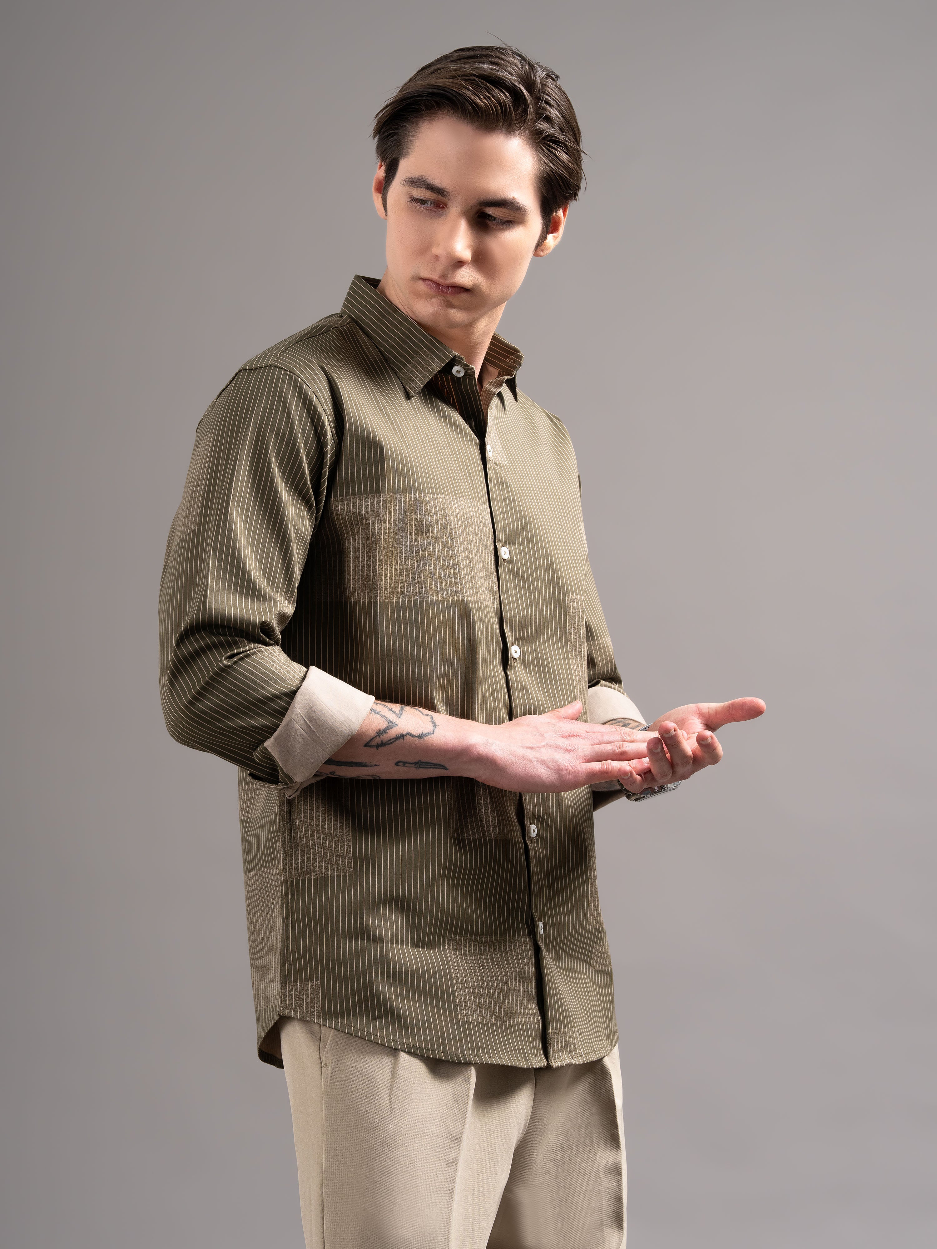 Men Brown Printed Cotton Shirt