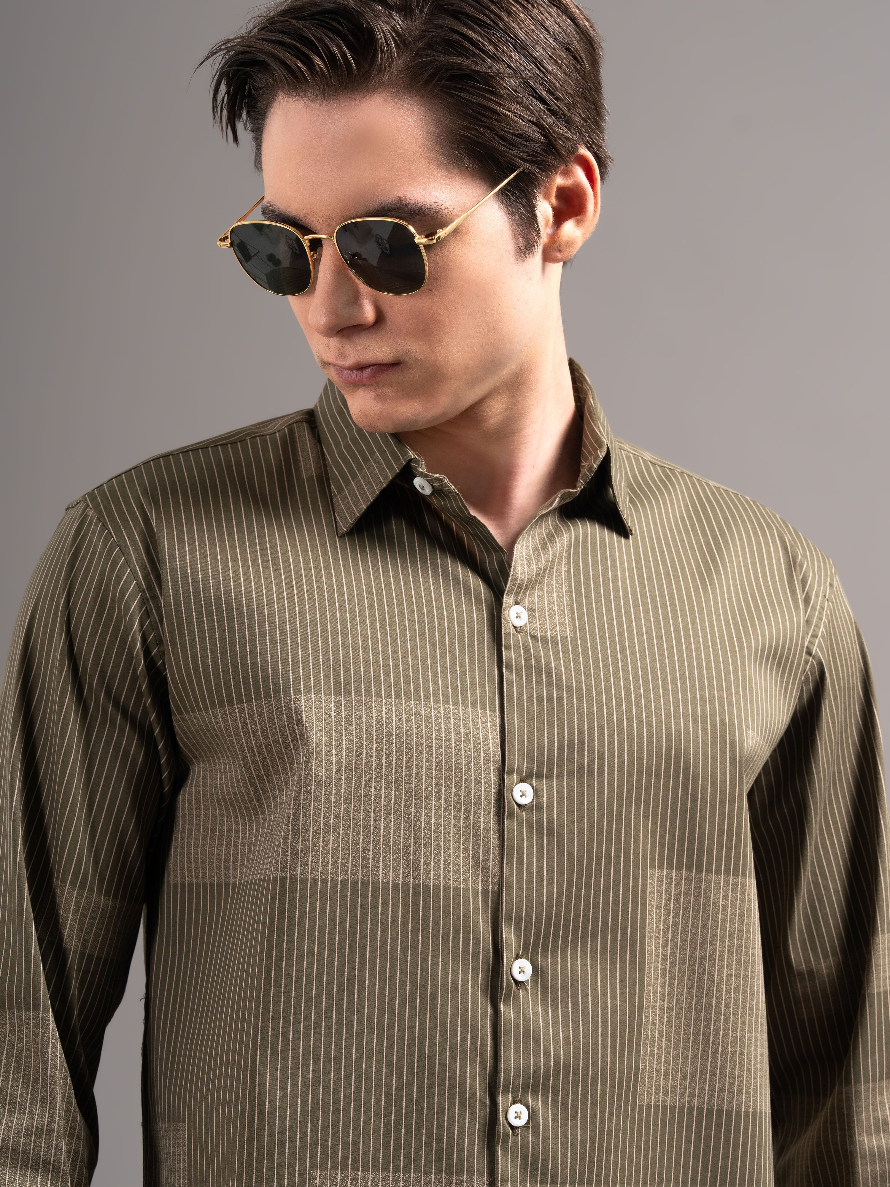 Men Brown Printed Cotton Shirt