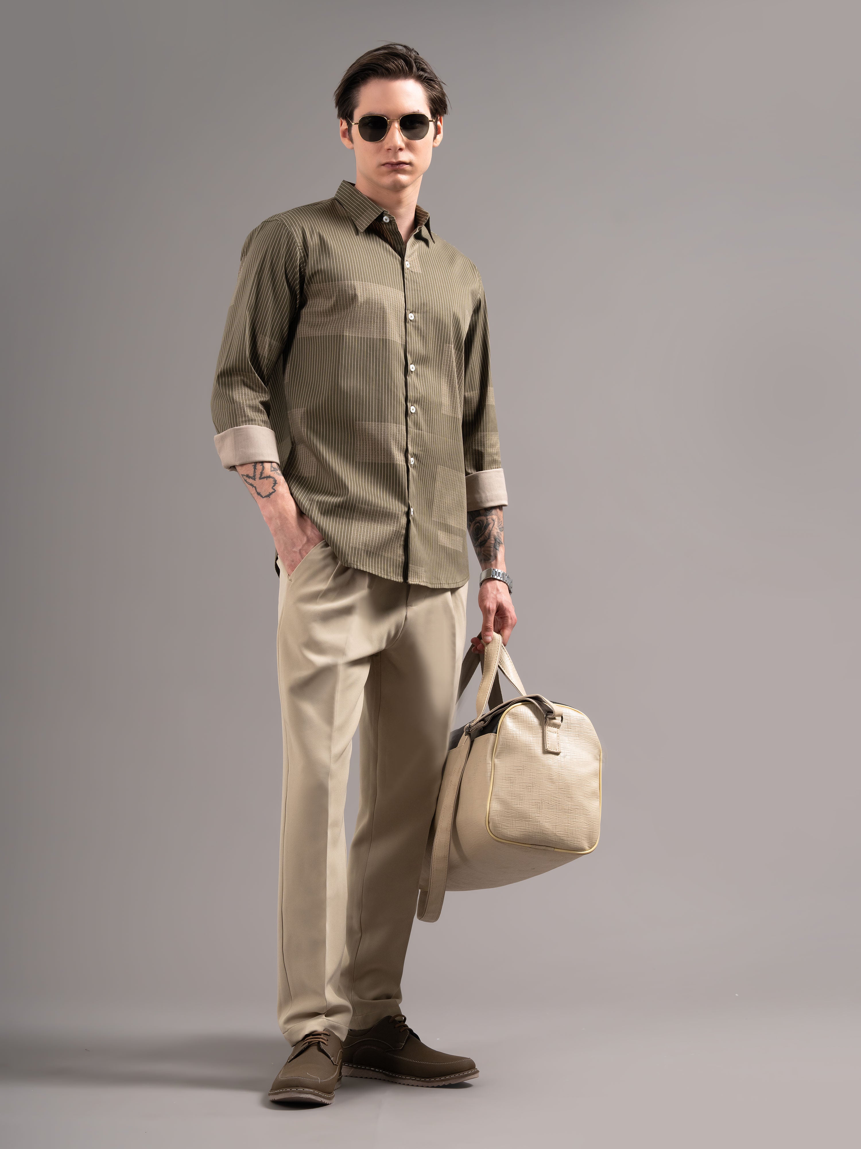 Men Brown Printed Cotton Shirt
