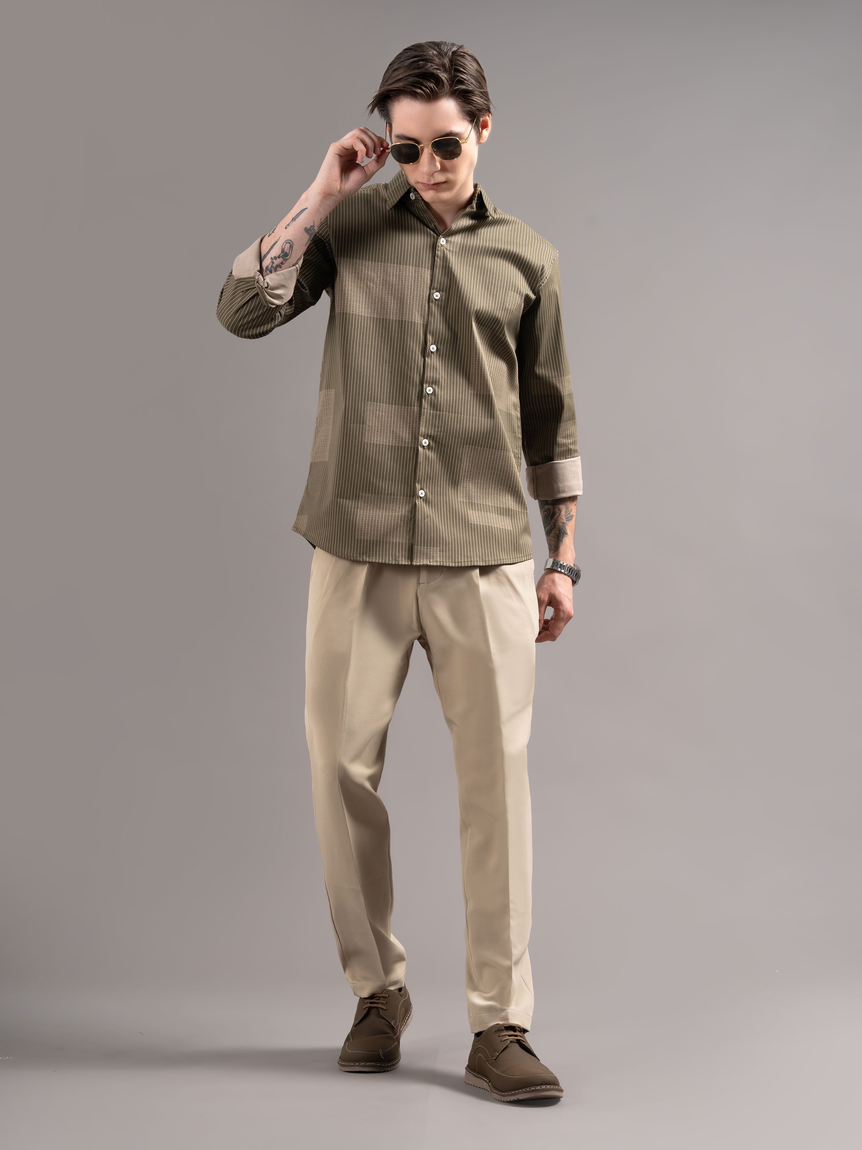 Men Brown Printed Cotton Shirt