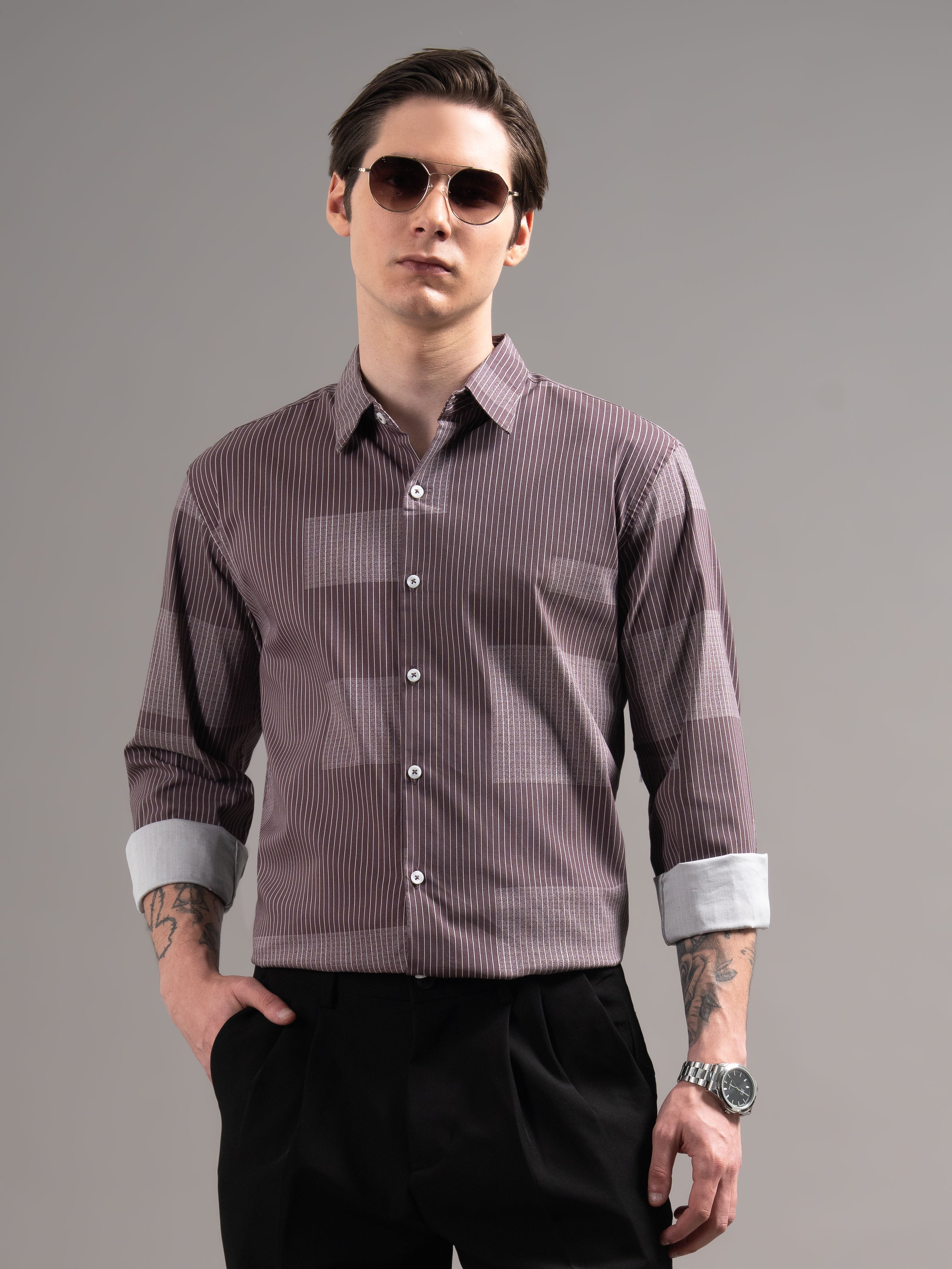Men Mauve Printed Cotton Shirt
