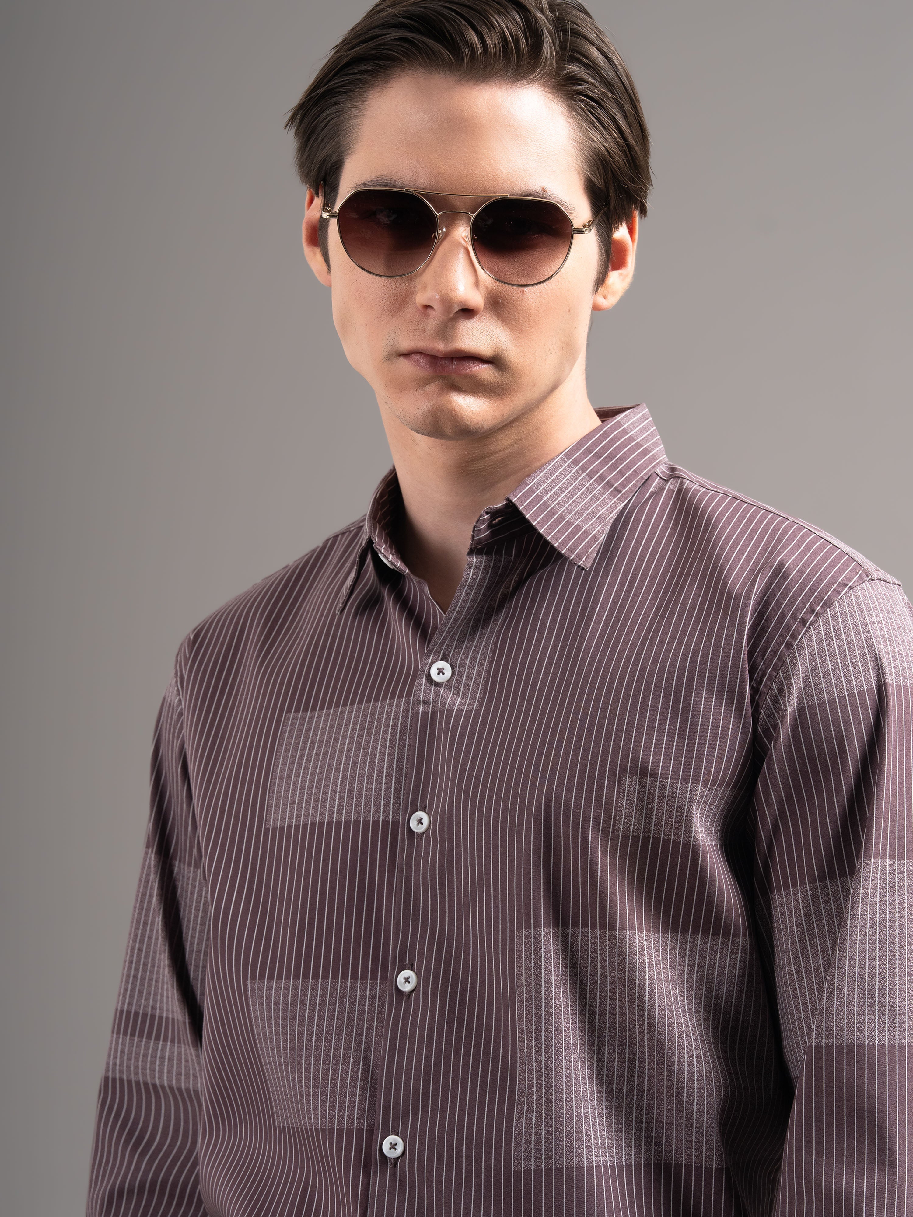 Men Mauve Printed Cotton Shirt