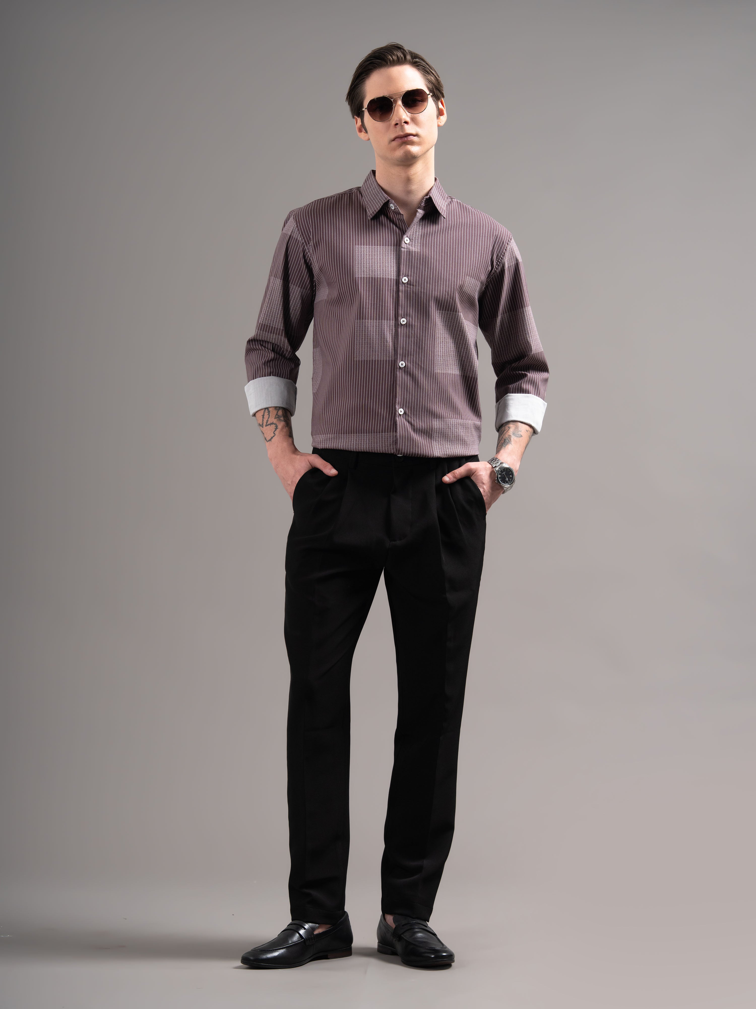 Men Mauve Printed Cotton Shirt