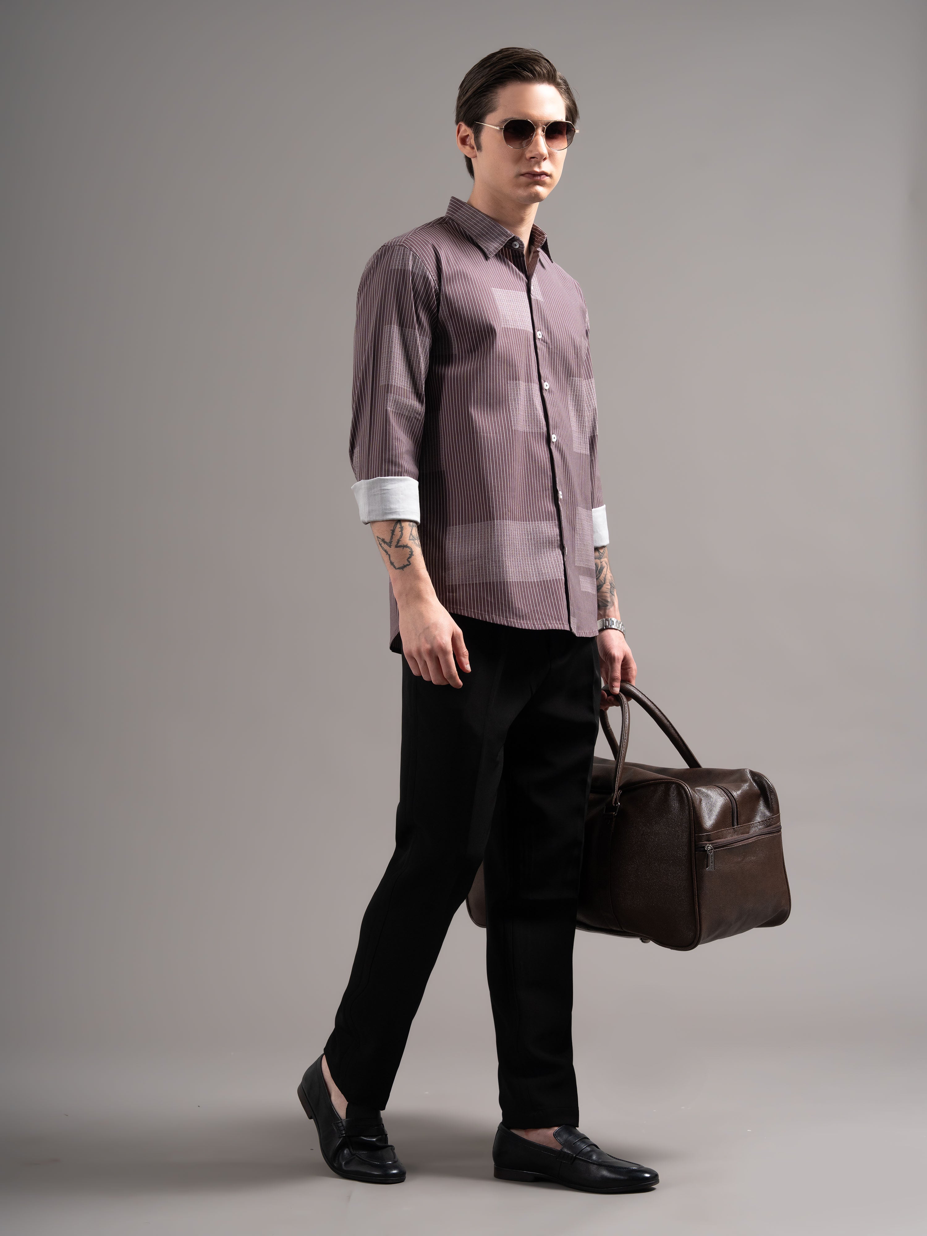 Men Mauve Printed Cotton Shirt
