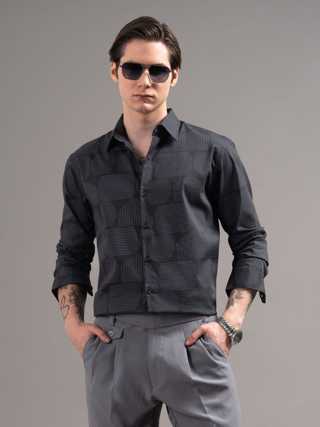 Men Black Printed Cotton Shirt