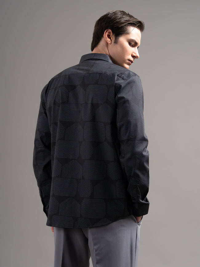 Men Black Printed Cotton Shirt