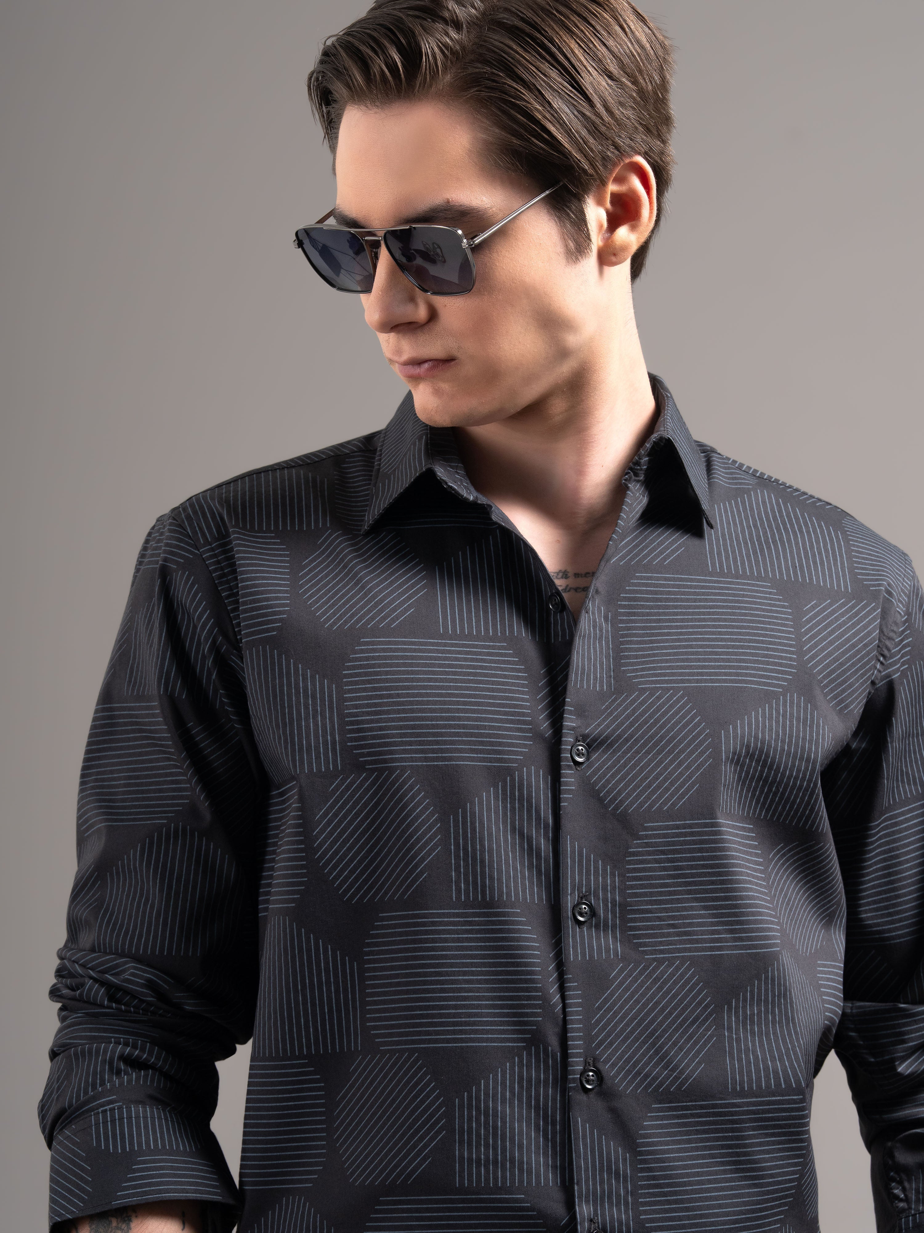 Men Black Printed Cotton Shirt