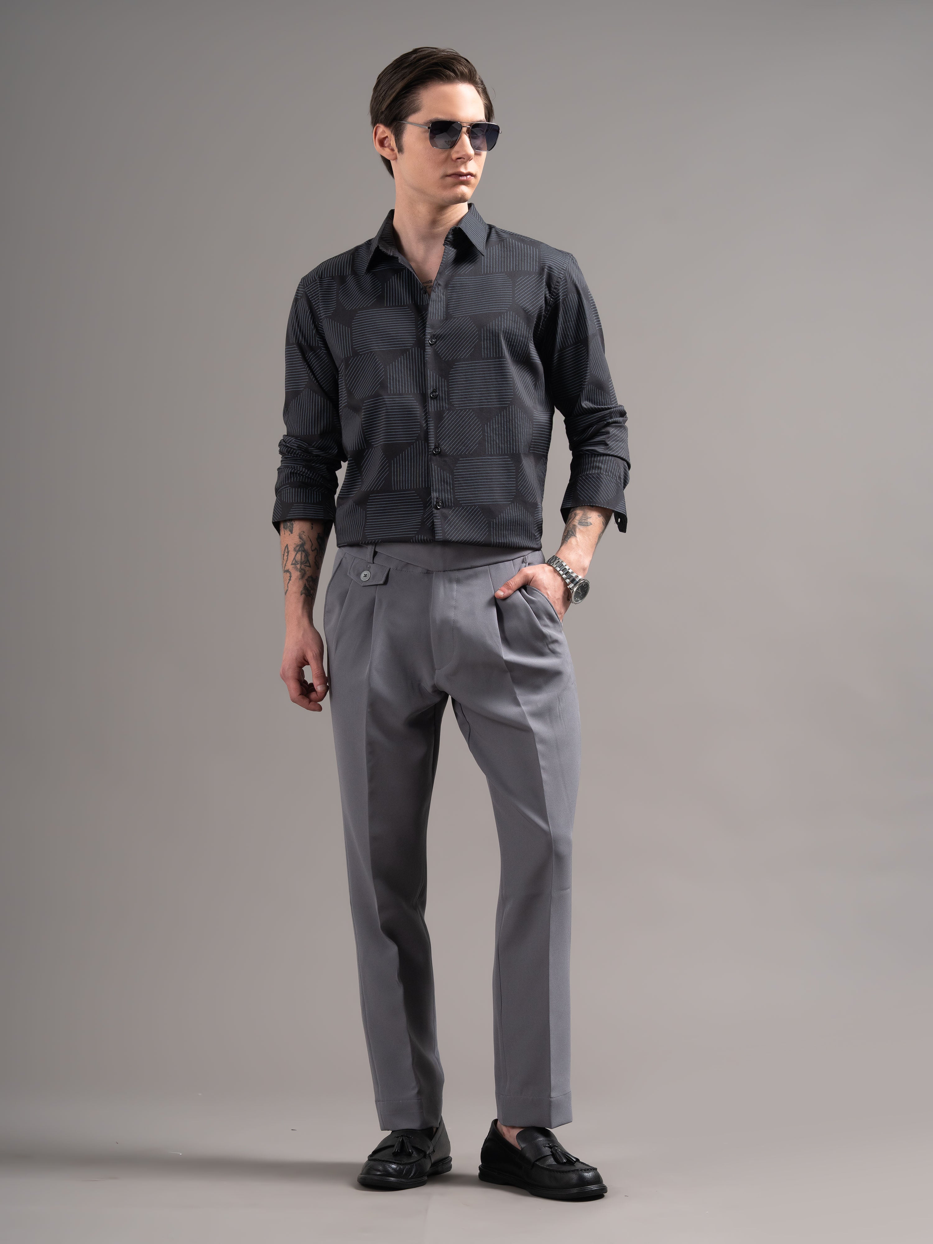 Men Black Printed Cotton Shirt
