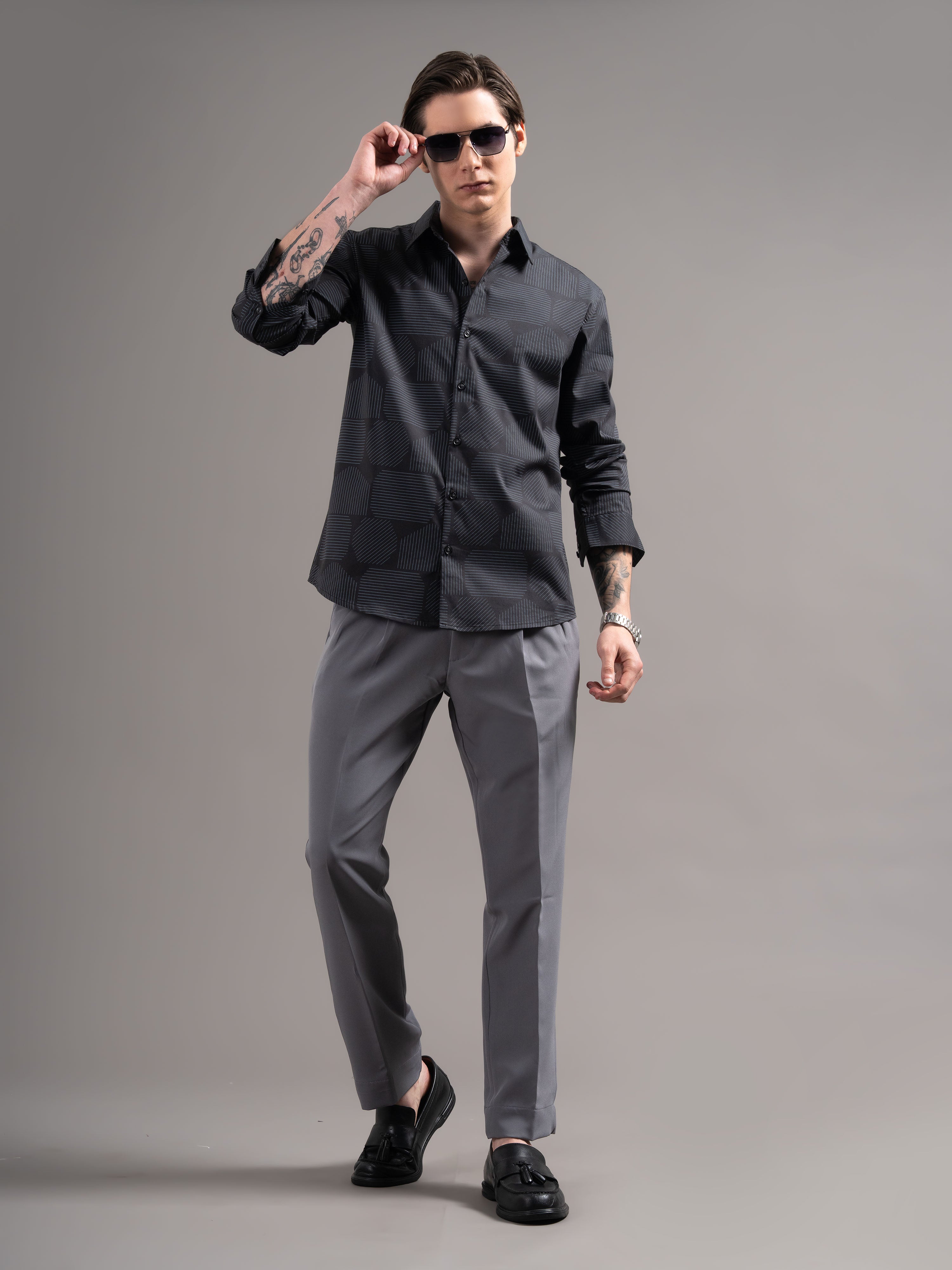 Men Black Printed Cotton Shirt