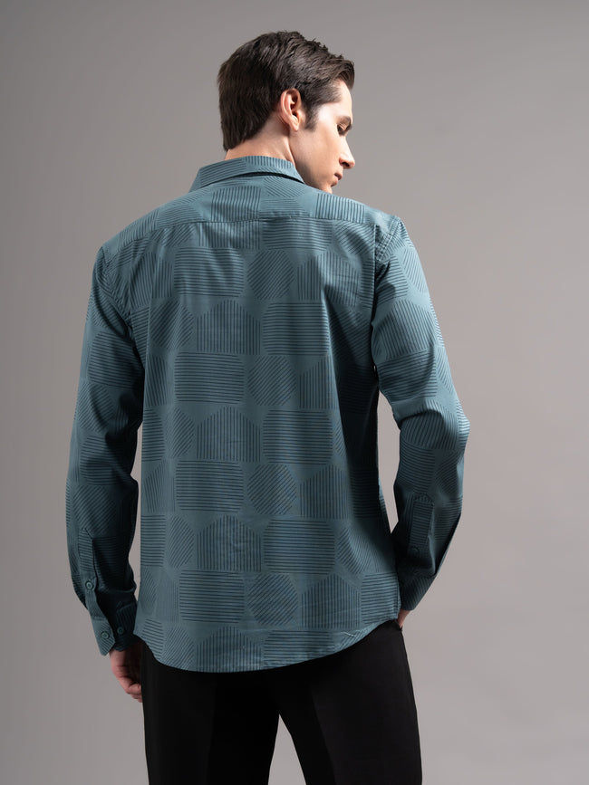 Men Teal Printed Cotton Shirt