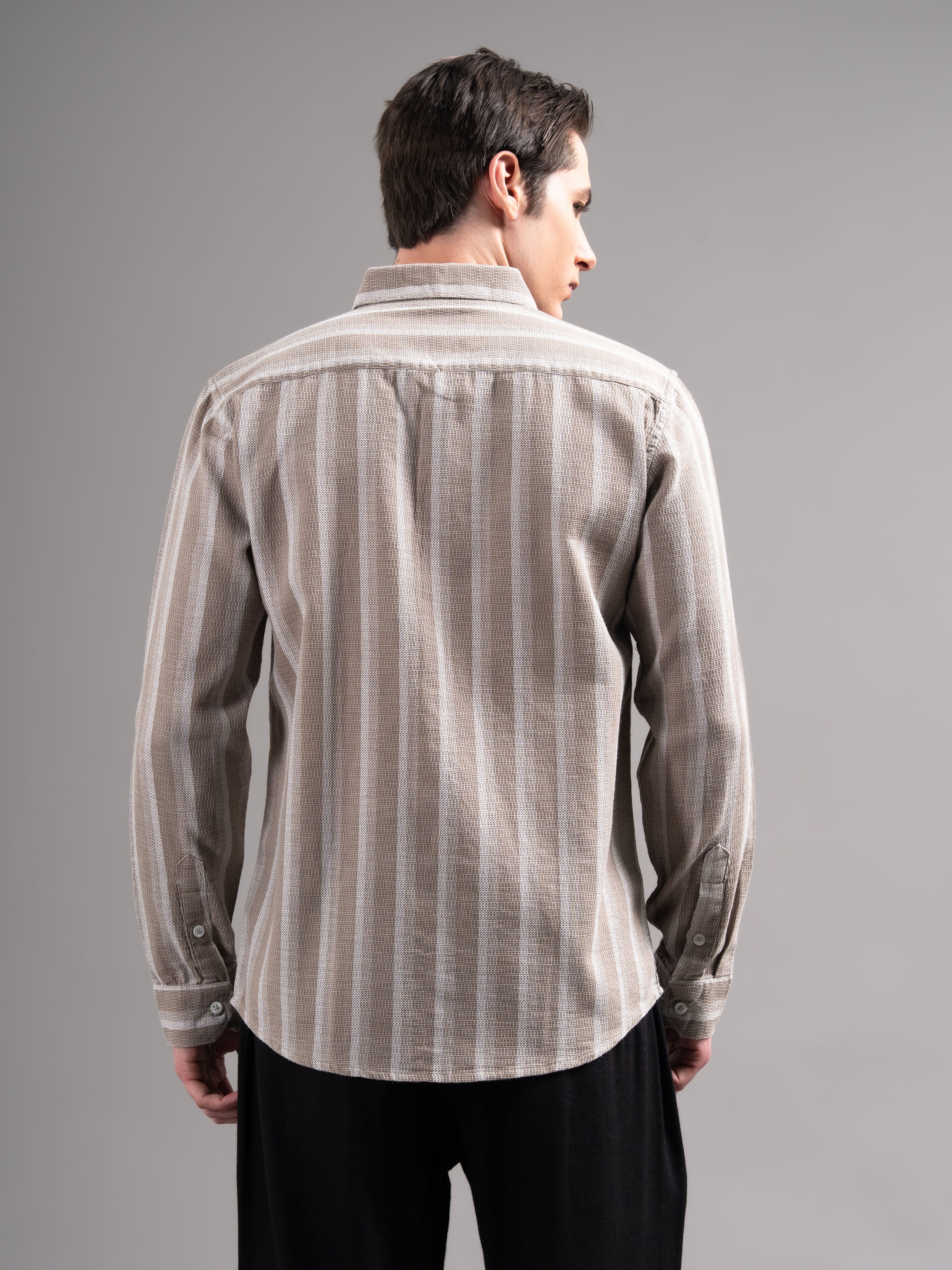 Men Brown Striped Cotton Shirt