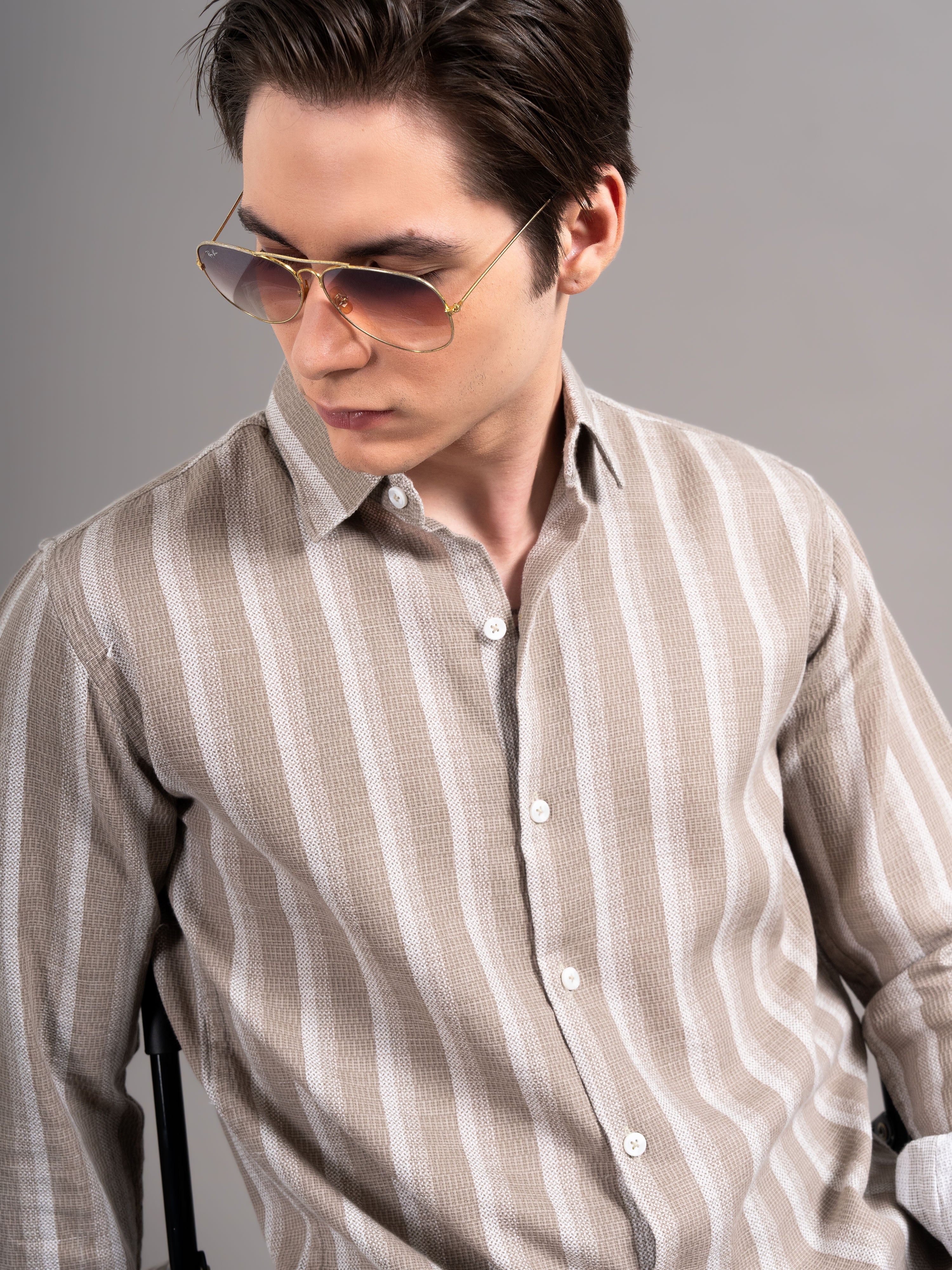 Men Brown Striped Cotton Shirt