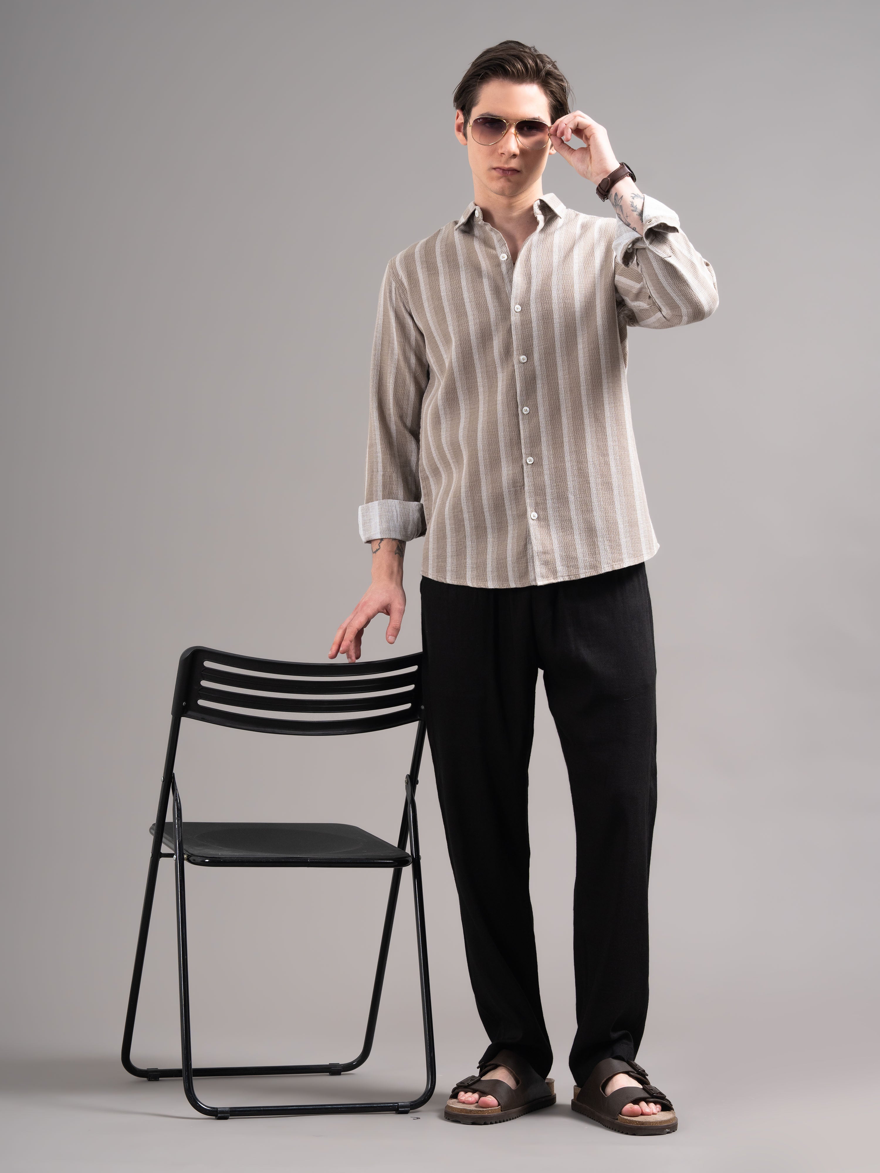 Men Brown Striped Cotton Shirt
