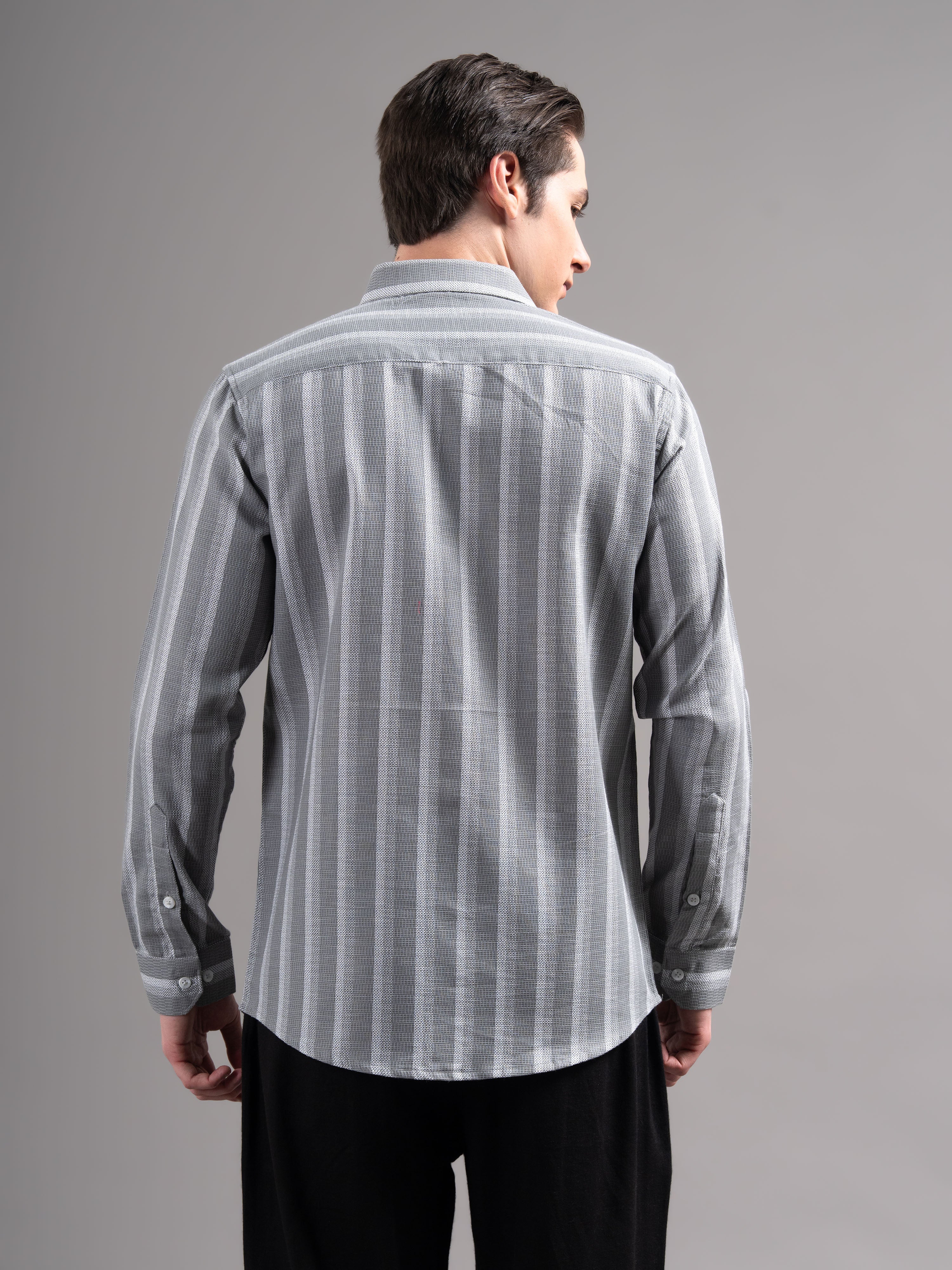 Men Grey Striped Cotton Shirt