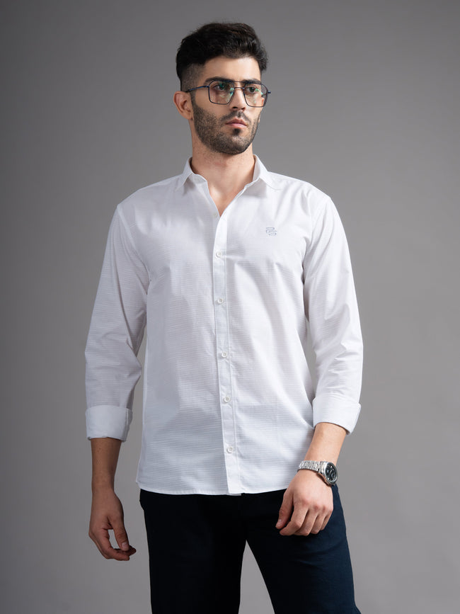 Men Eldon White Self Design Shirt