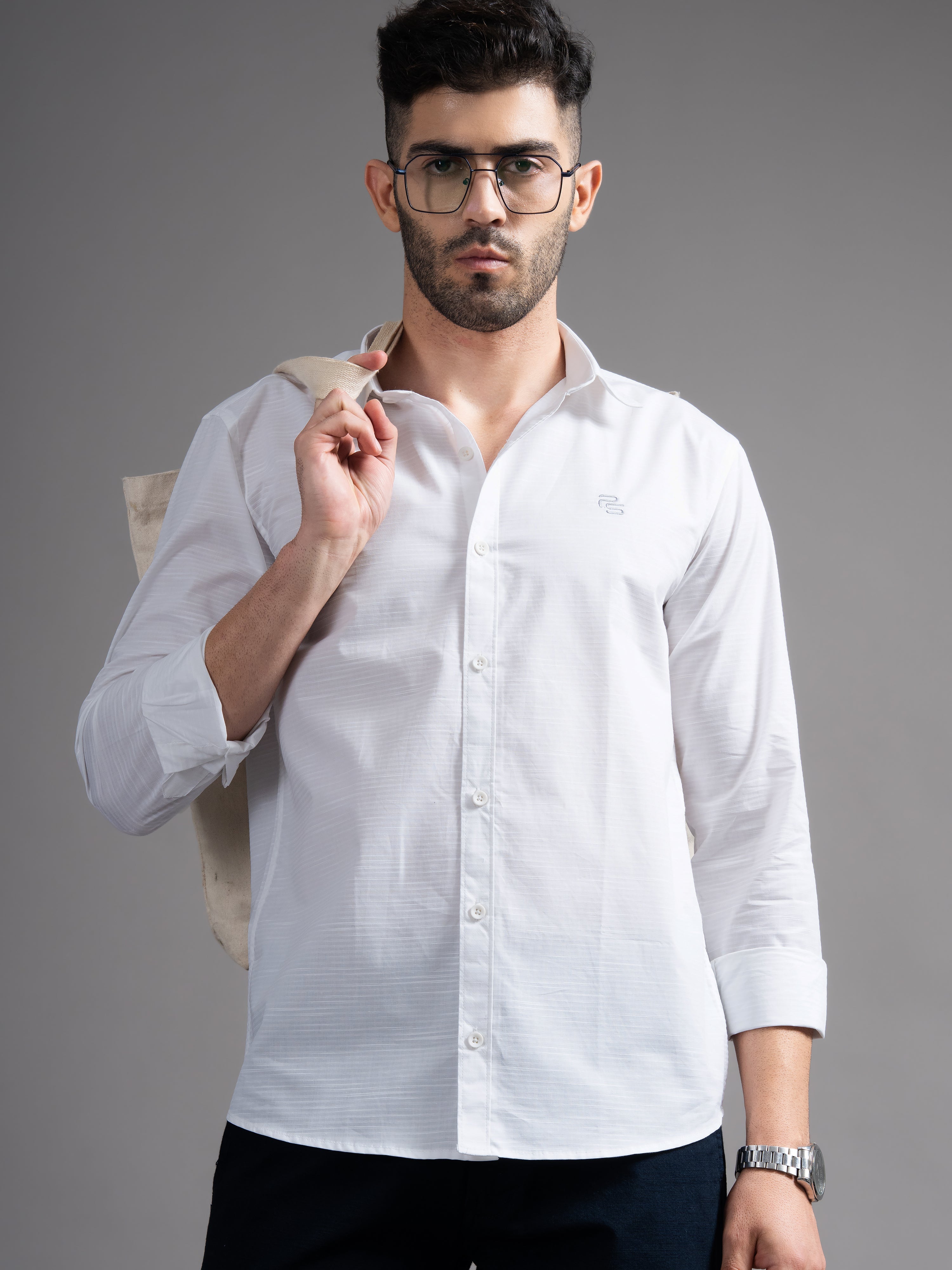 Men Eldon White Self Design Shirt