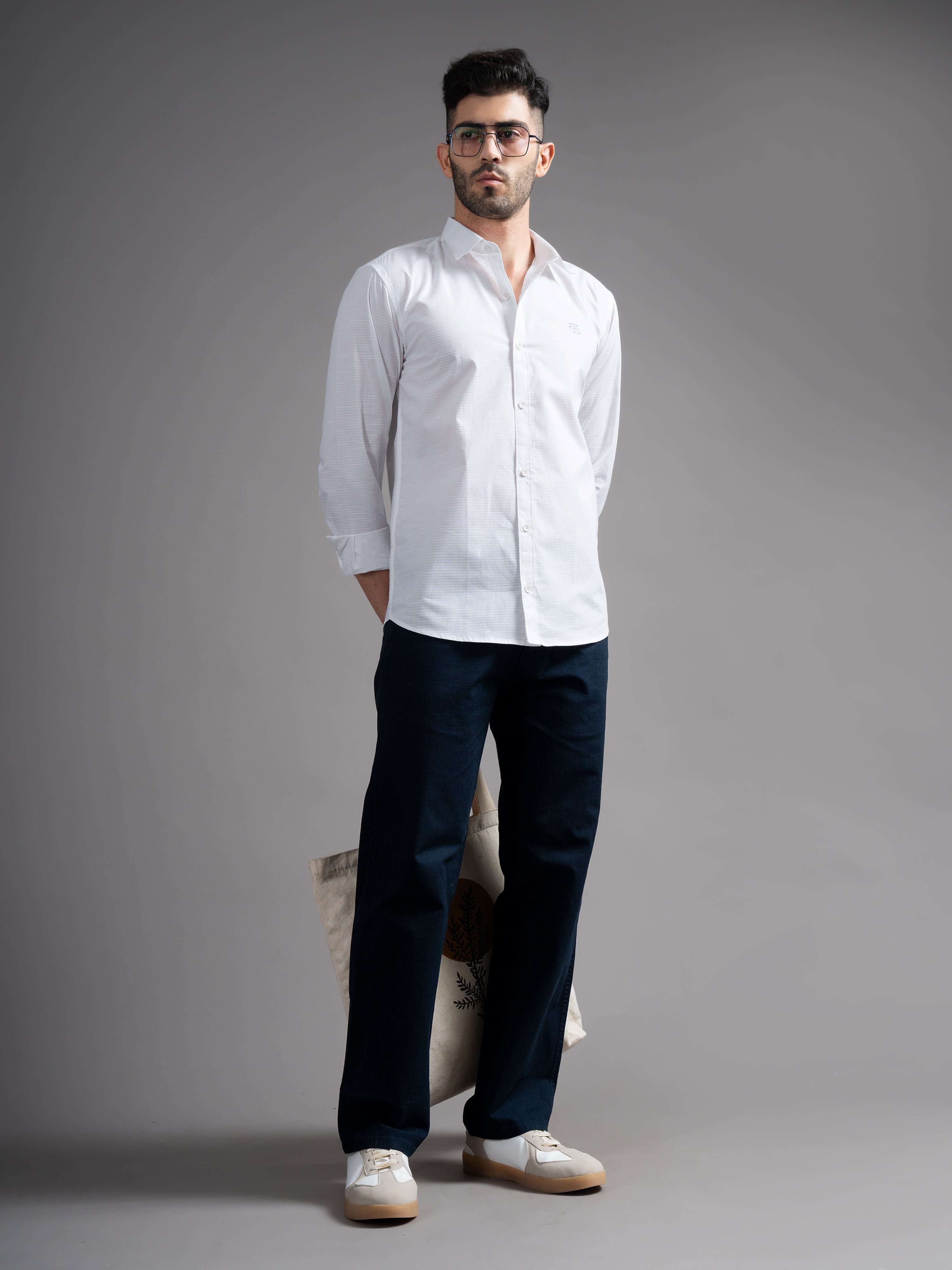 Men Eldon White Self Design Shirt