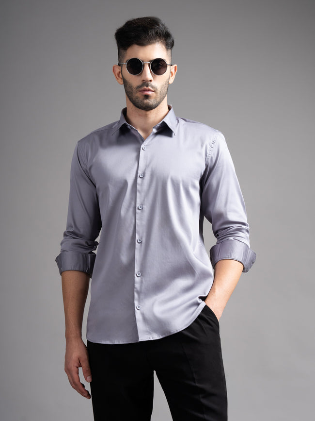 Men Garn Solid Grey Shirt