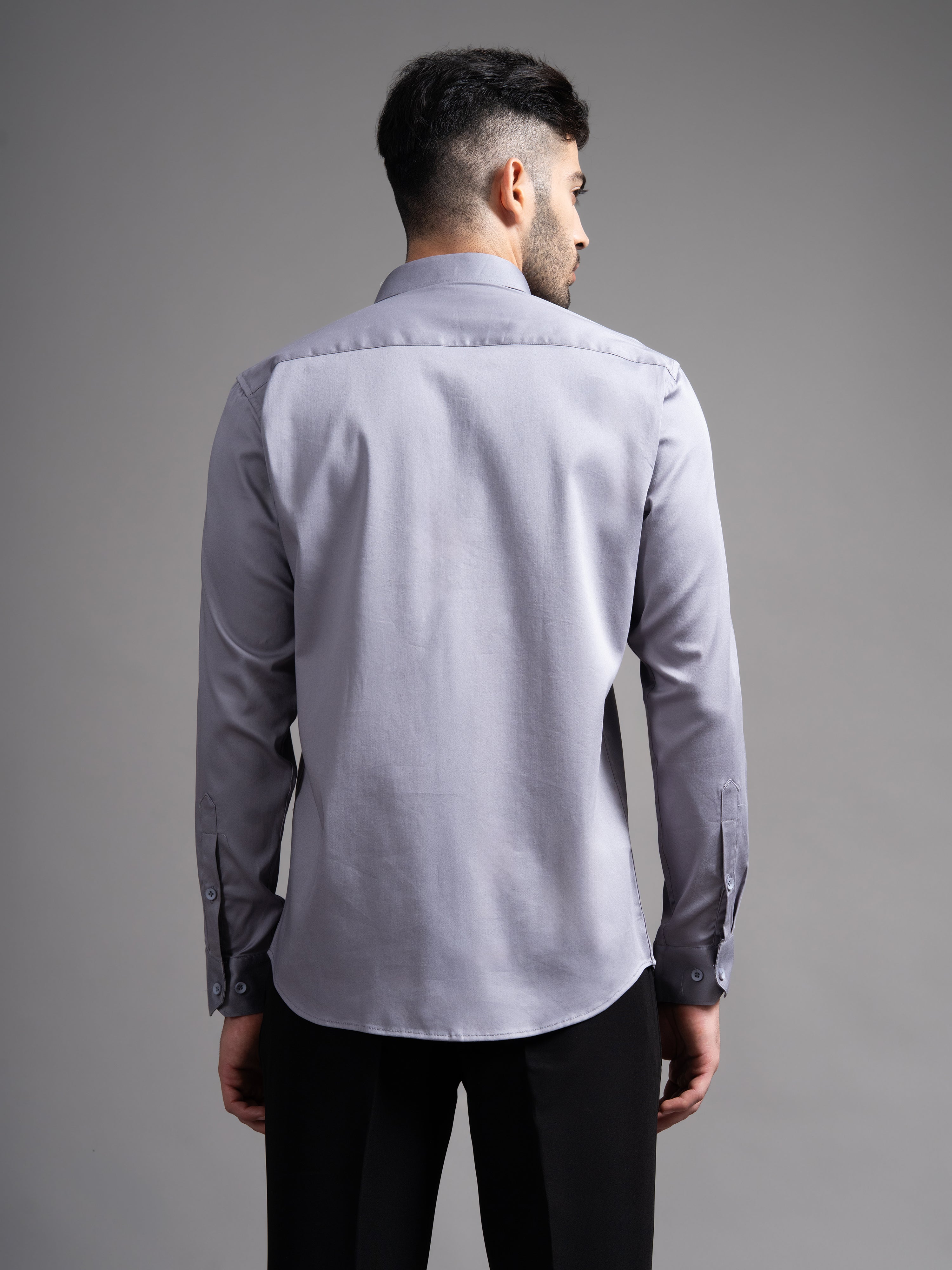 Men Garn Solid Grey Shirt