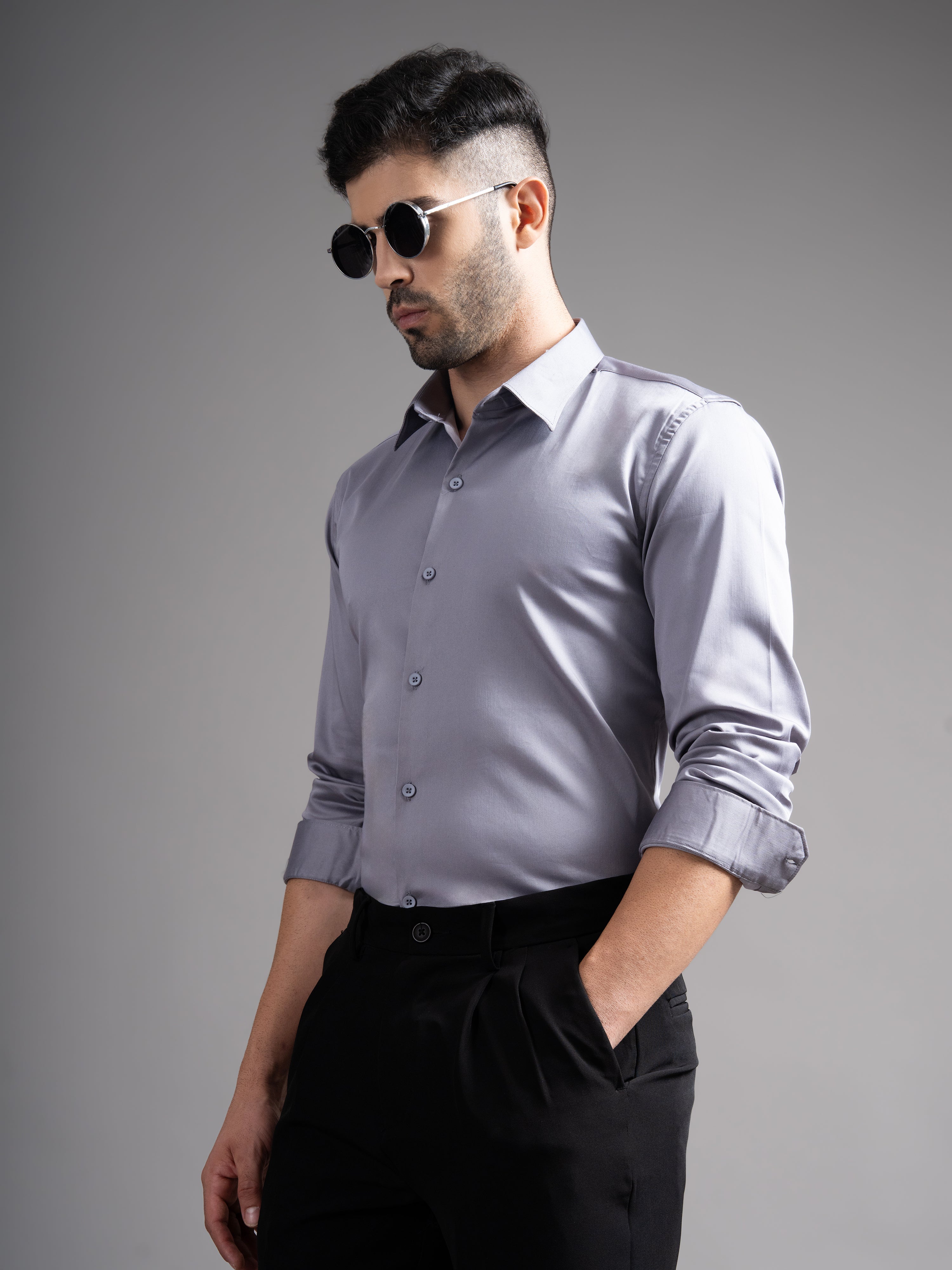 Men Garn Solid Grey Shirt