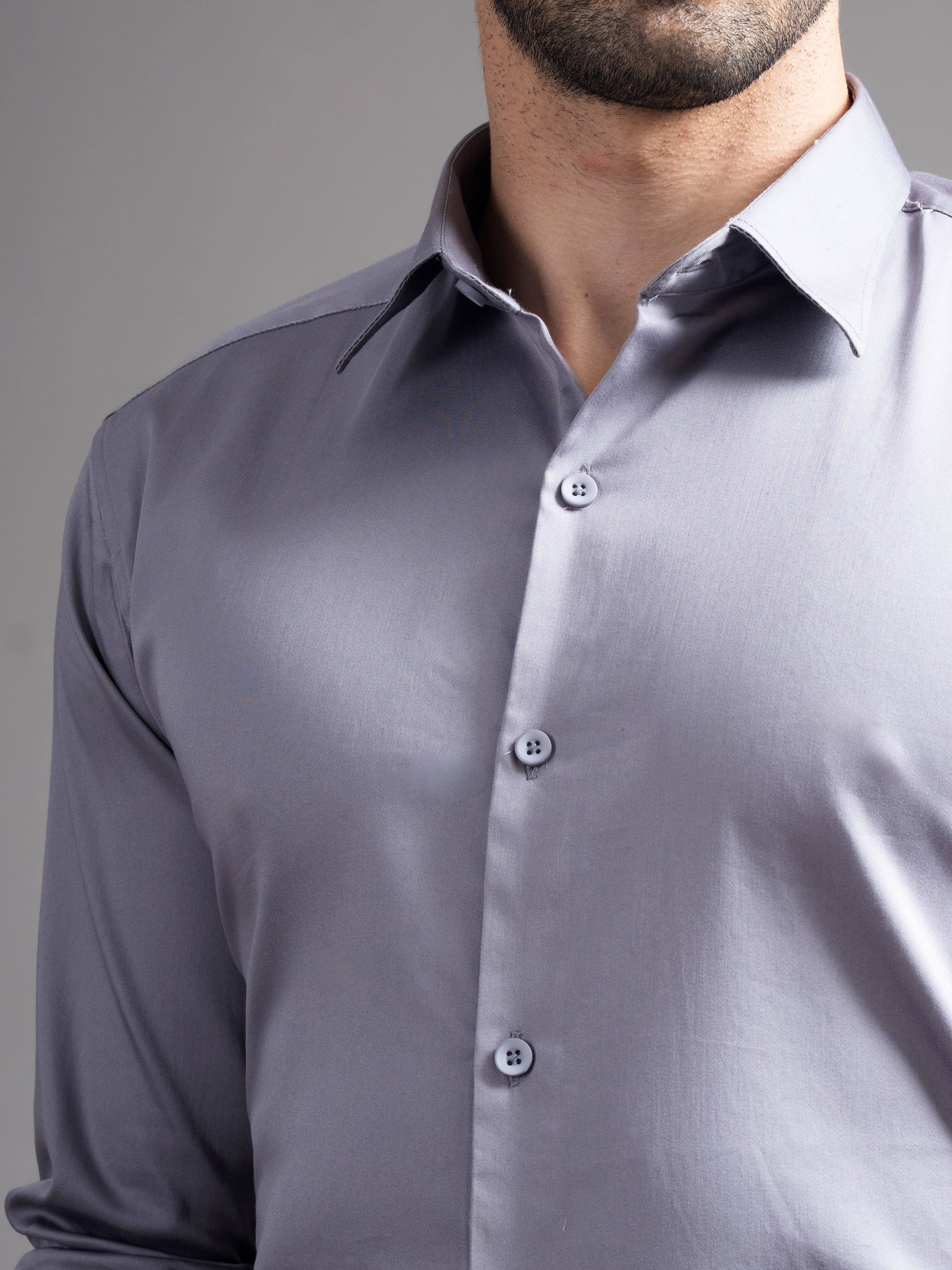 Men Garn Solid Grey Shirt