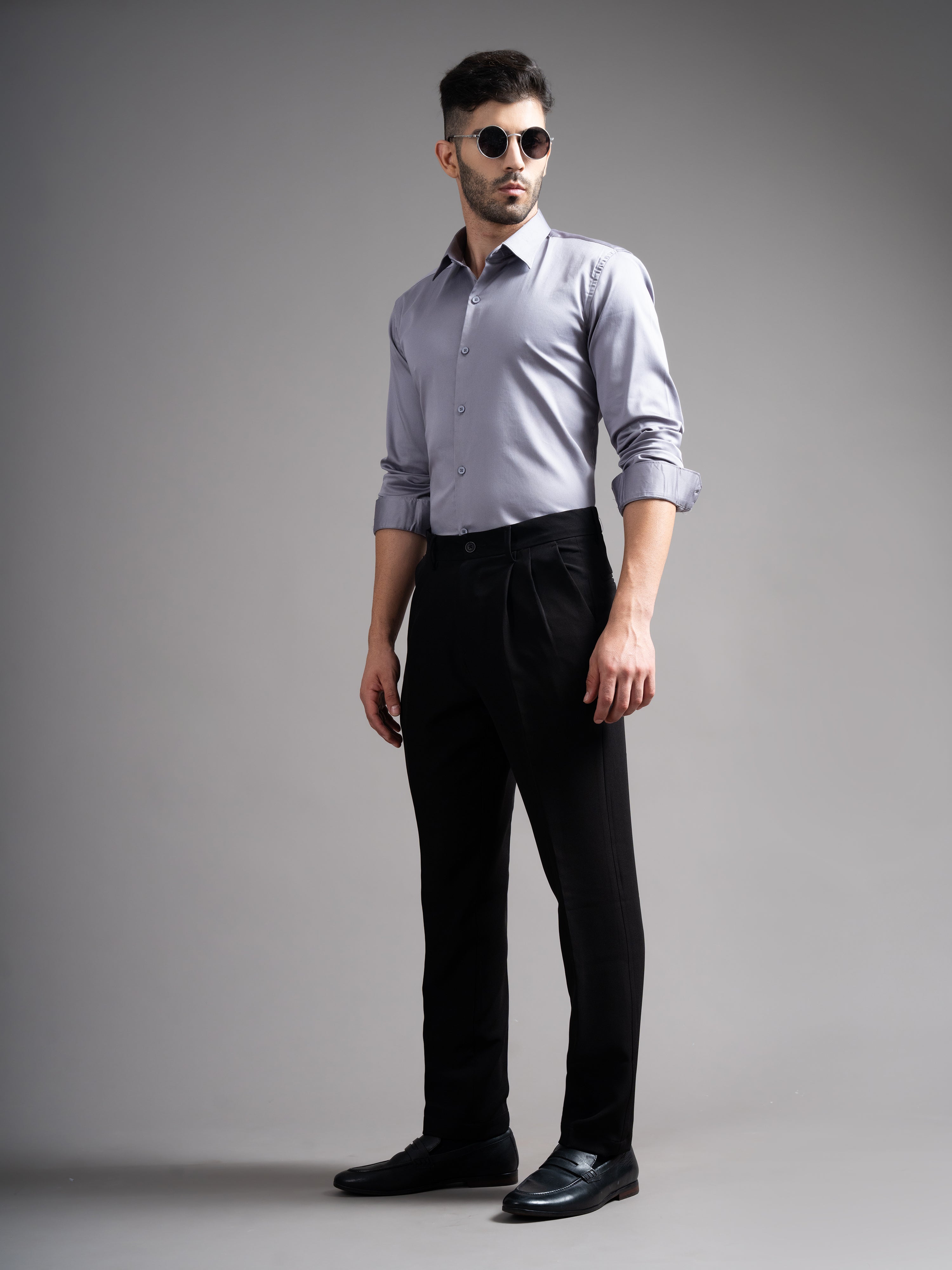 Men Garn Solid Grey Shirt