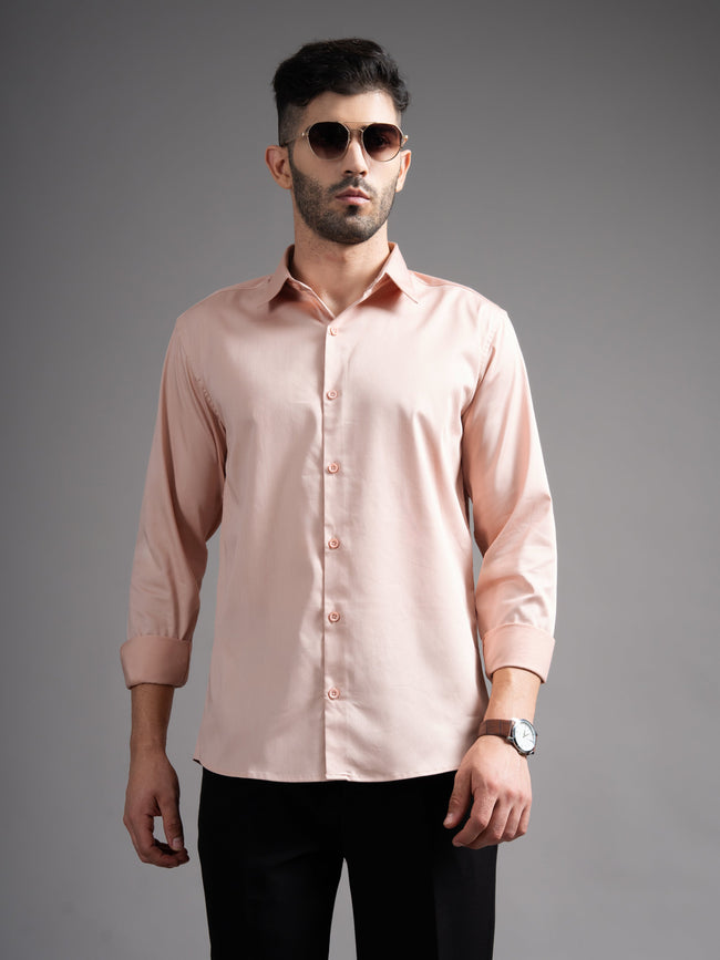 Men Garn Solid Peach Shirt
