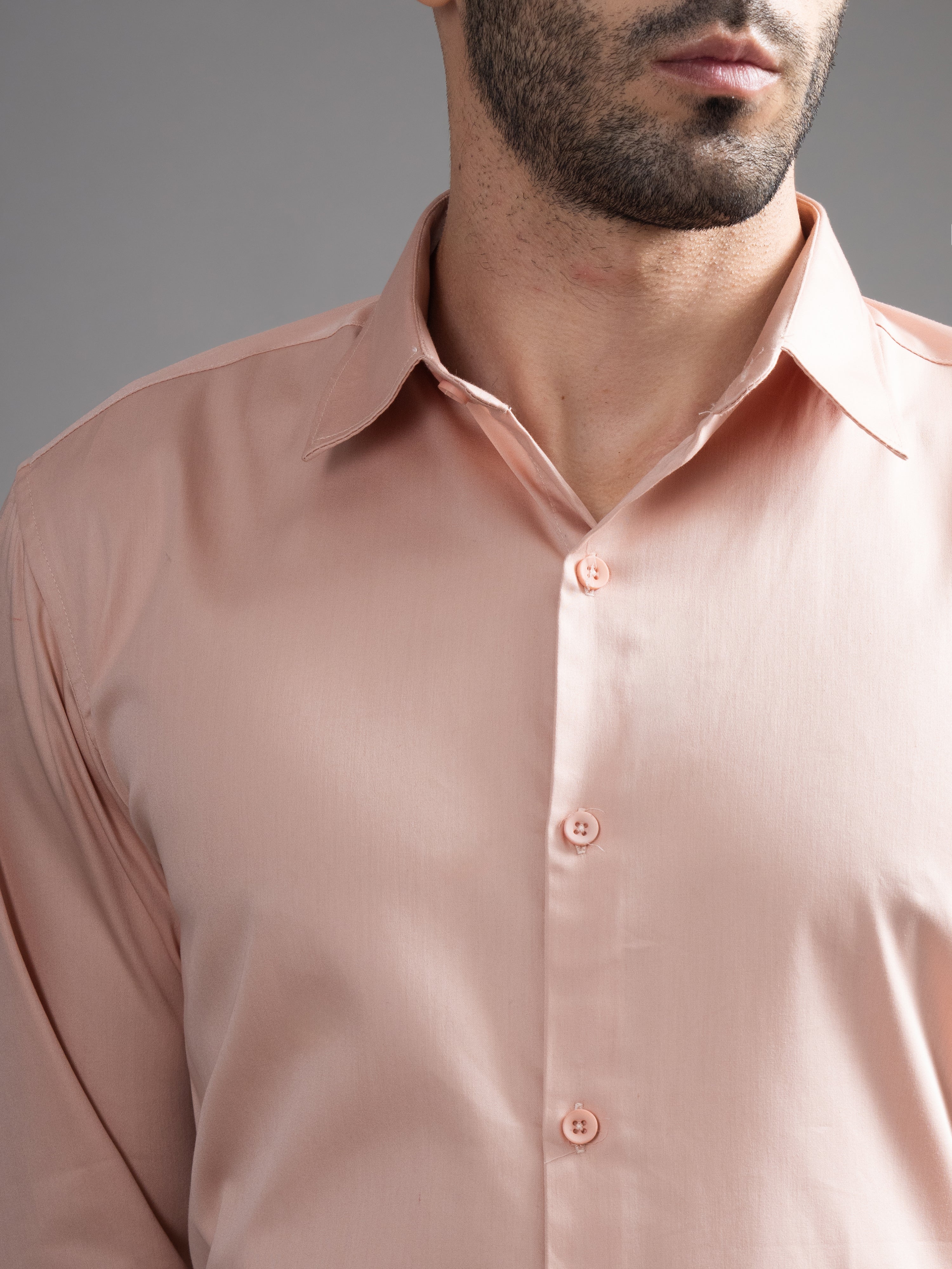 Men Garn Solid Peach Shirt