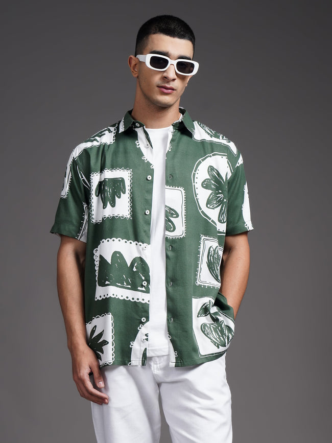 Men Elno Olive Printed Shirt