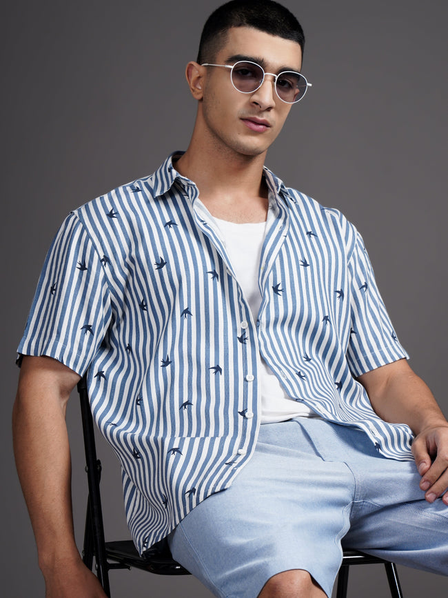 Men Elvan Blue Striped Shirt