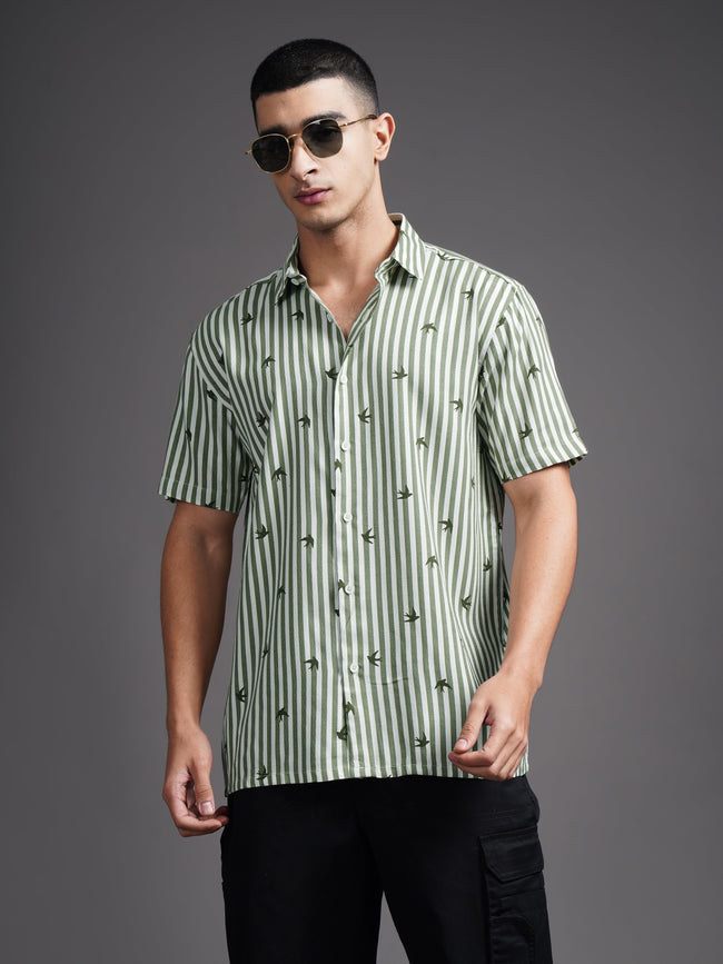 Men Elvan Green Striped Shirt
