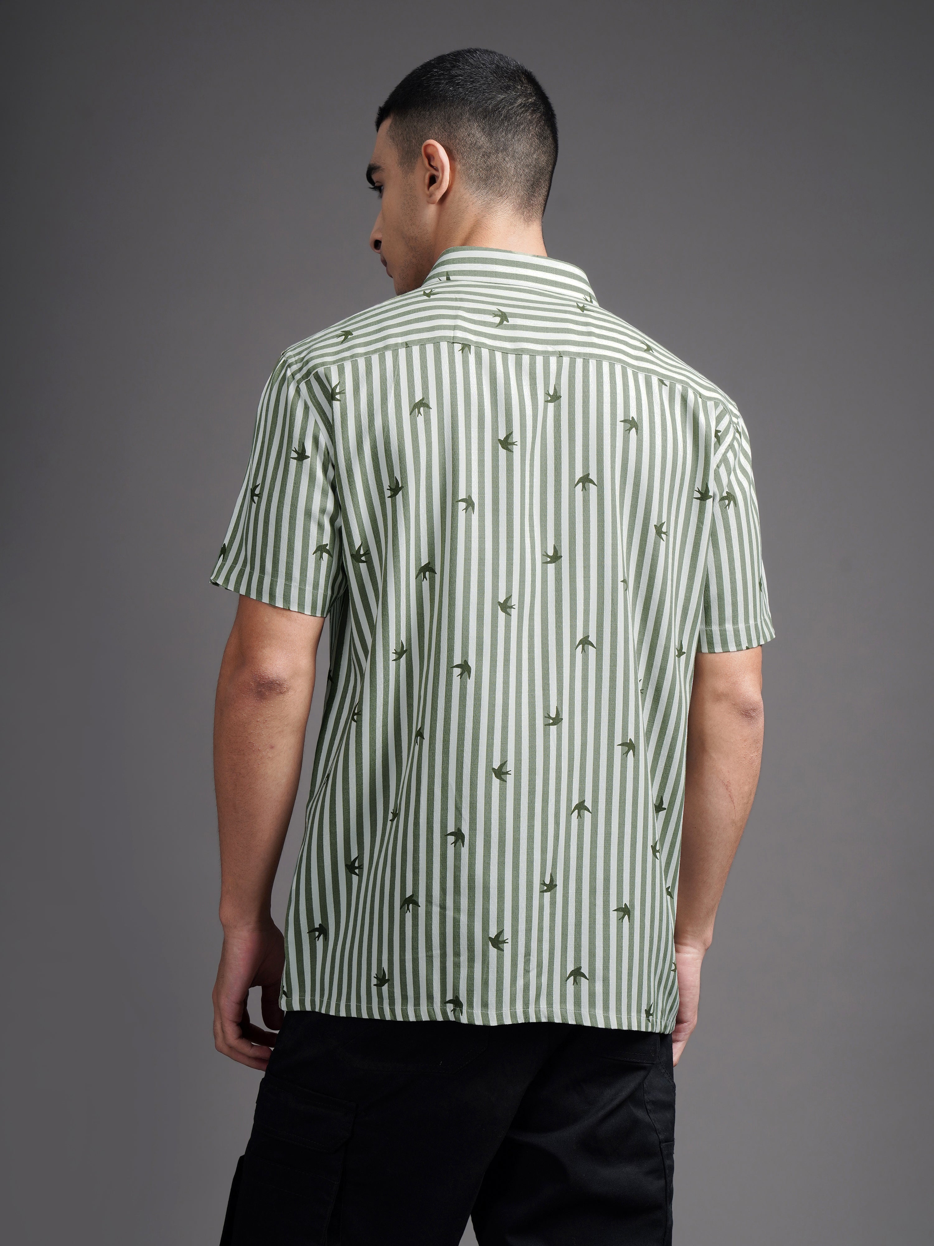 Men Elvan Green Striped Shirt
