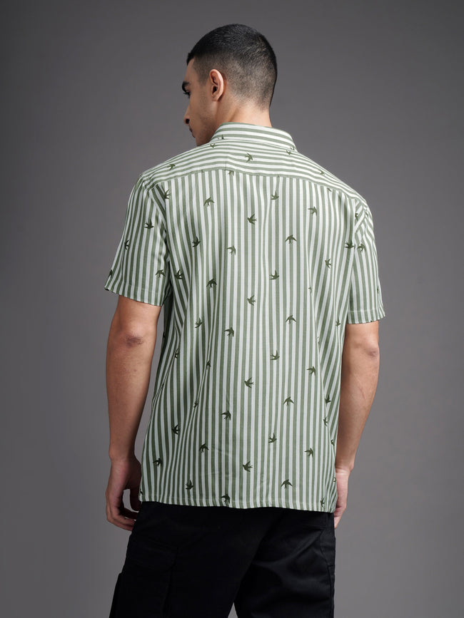 Men Elvan Green Striped Shirt
