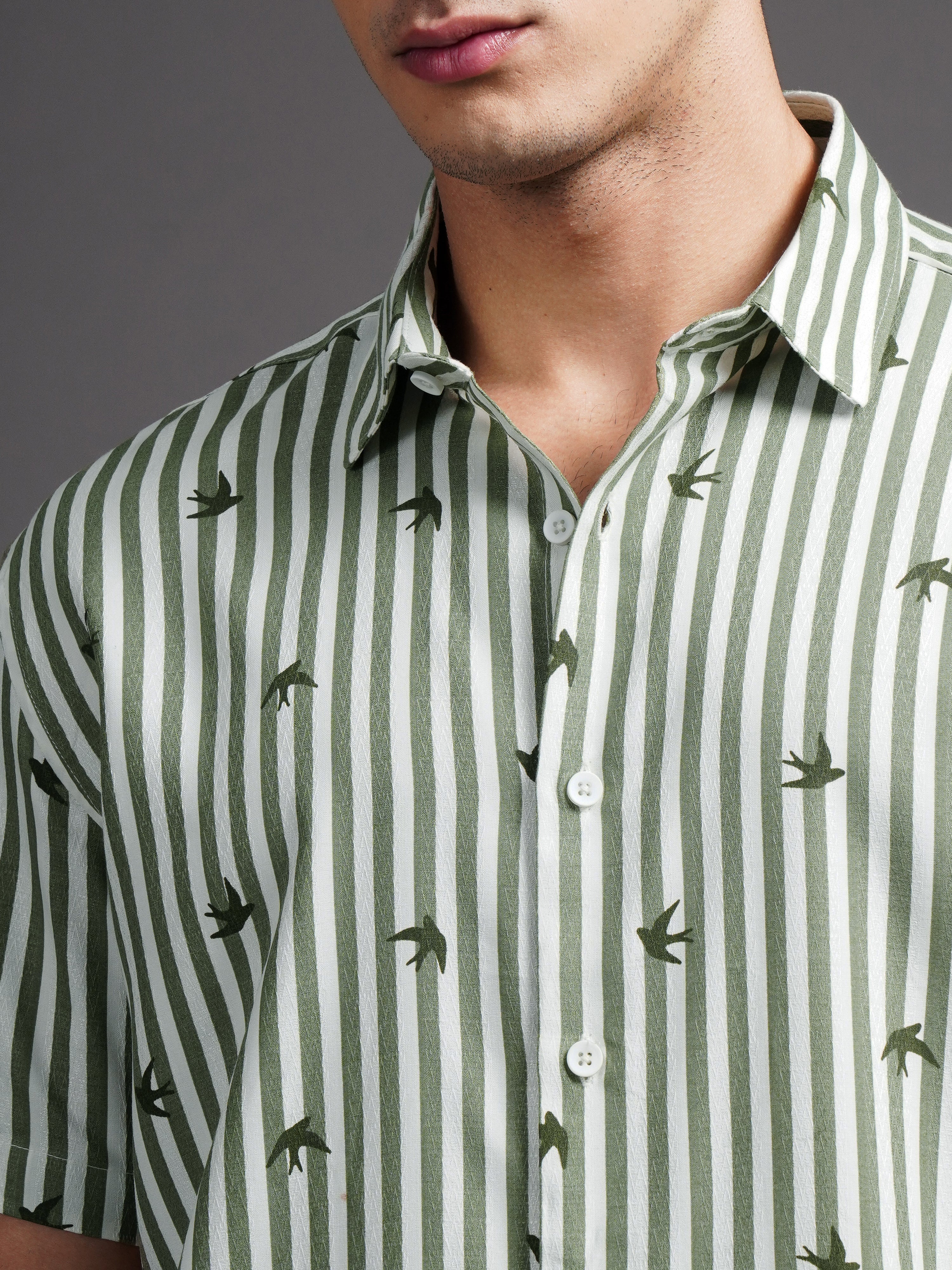 Men Elvan Green Striped Shirt